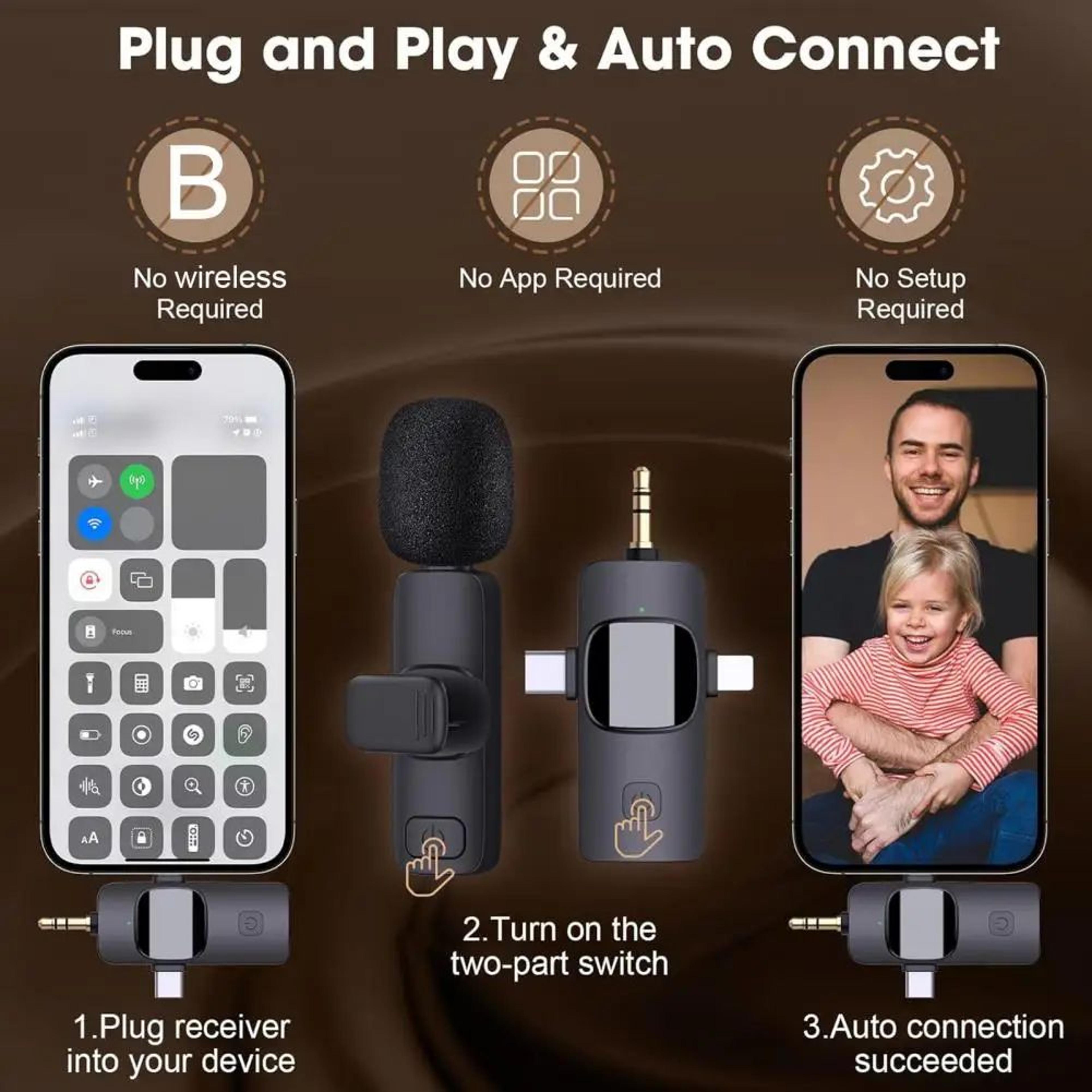 Wireless Lavalier Microphone Set With Noise Reduction ClipOn Mini Mic For IPhoneAndroid Clear Audio 2