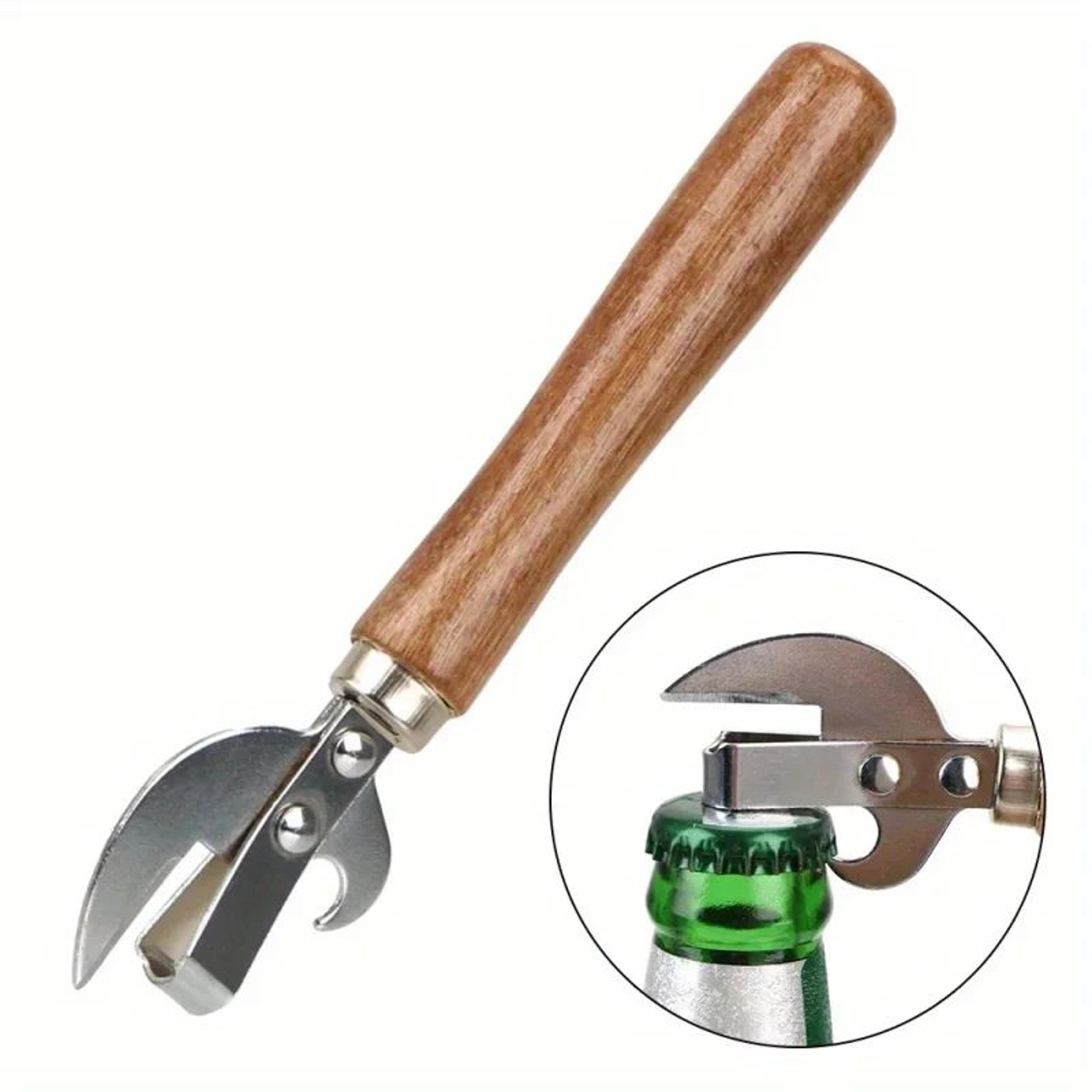 Easy Grip Manual Can Opener Wooden Handle Safe Smooth Cut Jar  Bottle Opener Heavy Duty Kitchen Too 2