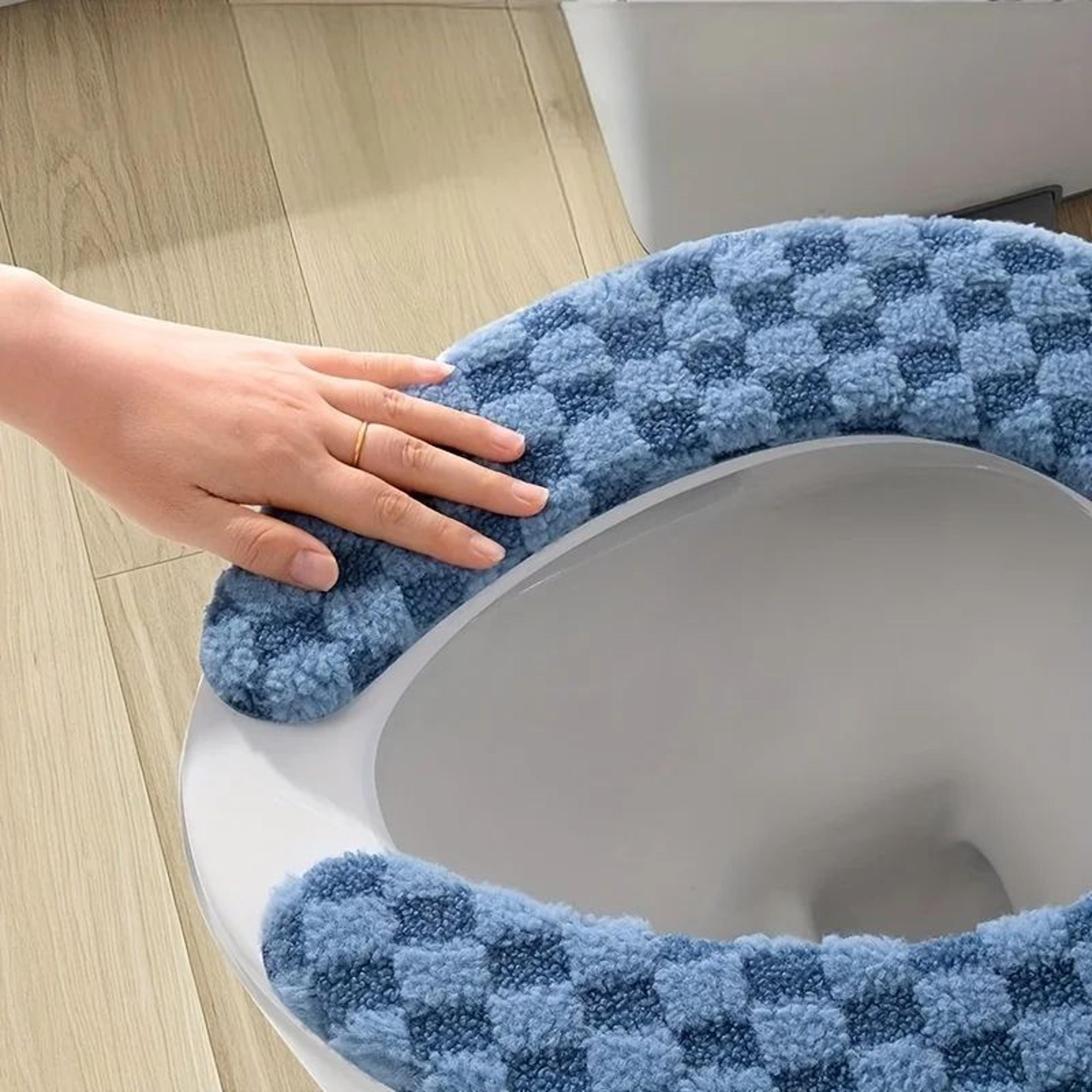 Thick Plush Toilet Seat Cushion Cover  Washable NonSlip OverRim Toilet Lid Pad For Warm Comfort All 3