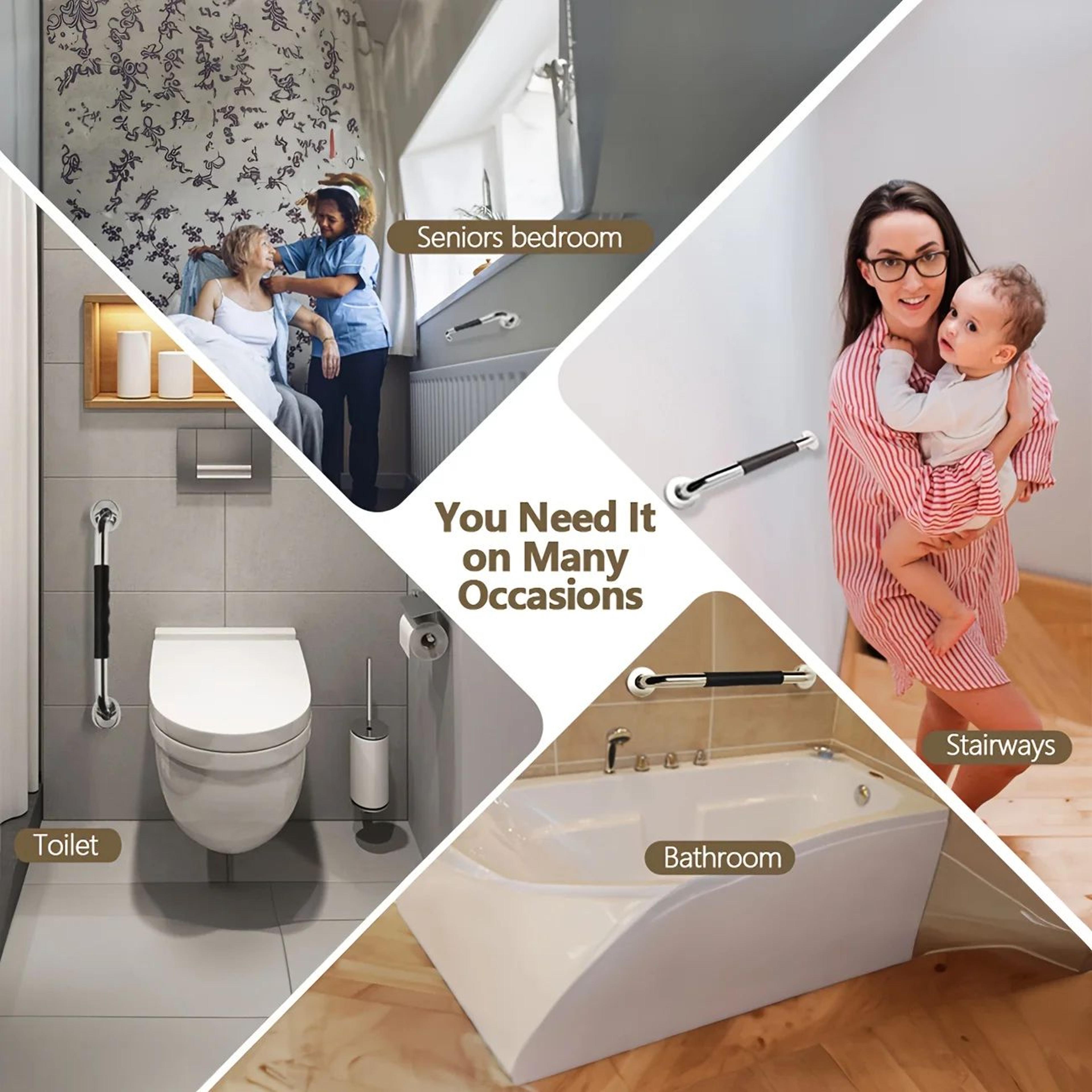 2 Pcs Stainless Steel Bathroom Grab Bar For Shower  Toilet HeavyDuty NonSlip Safety Handle Secure W 6