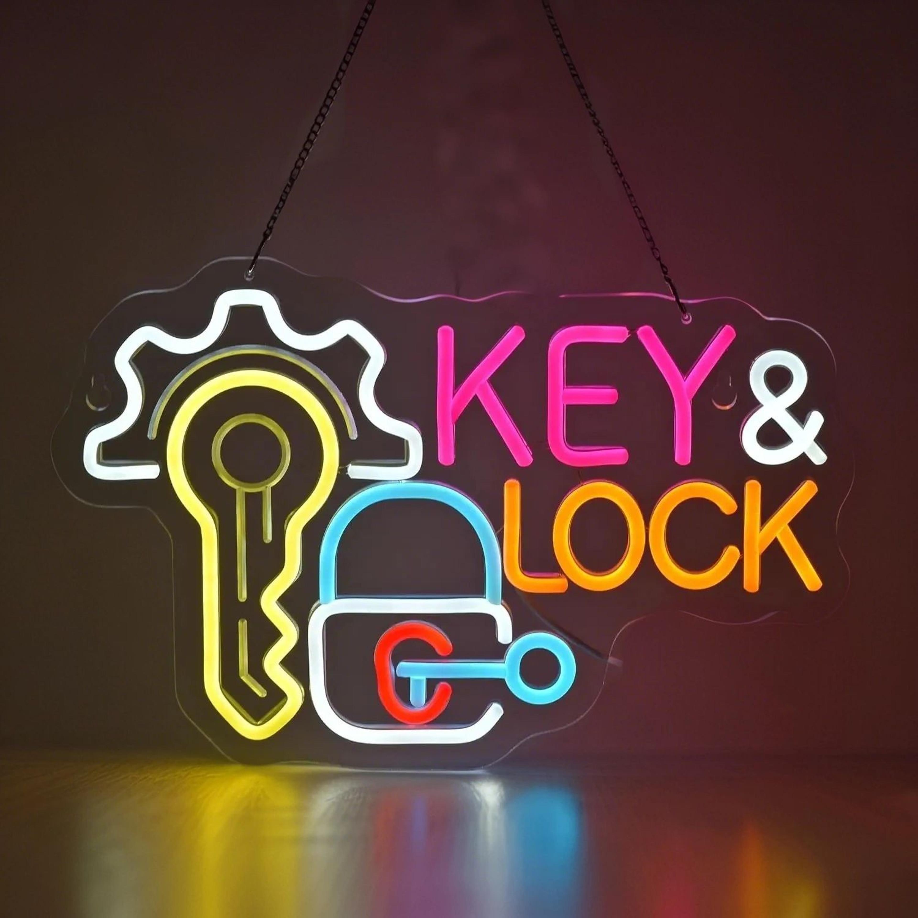 Key  Lock LED Neon Sign  Hanging Wall Light Decor For Locksmith Shop Security Store Car Dealership  0