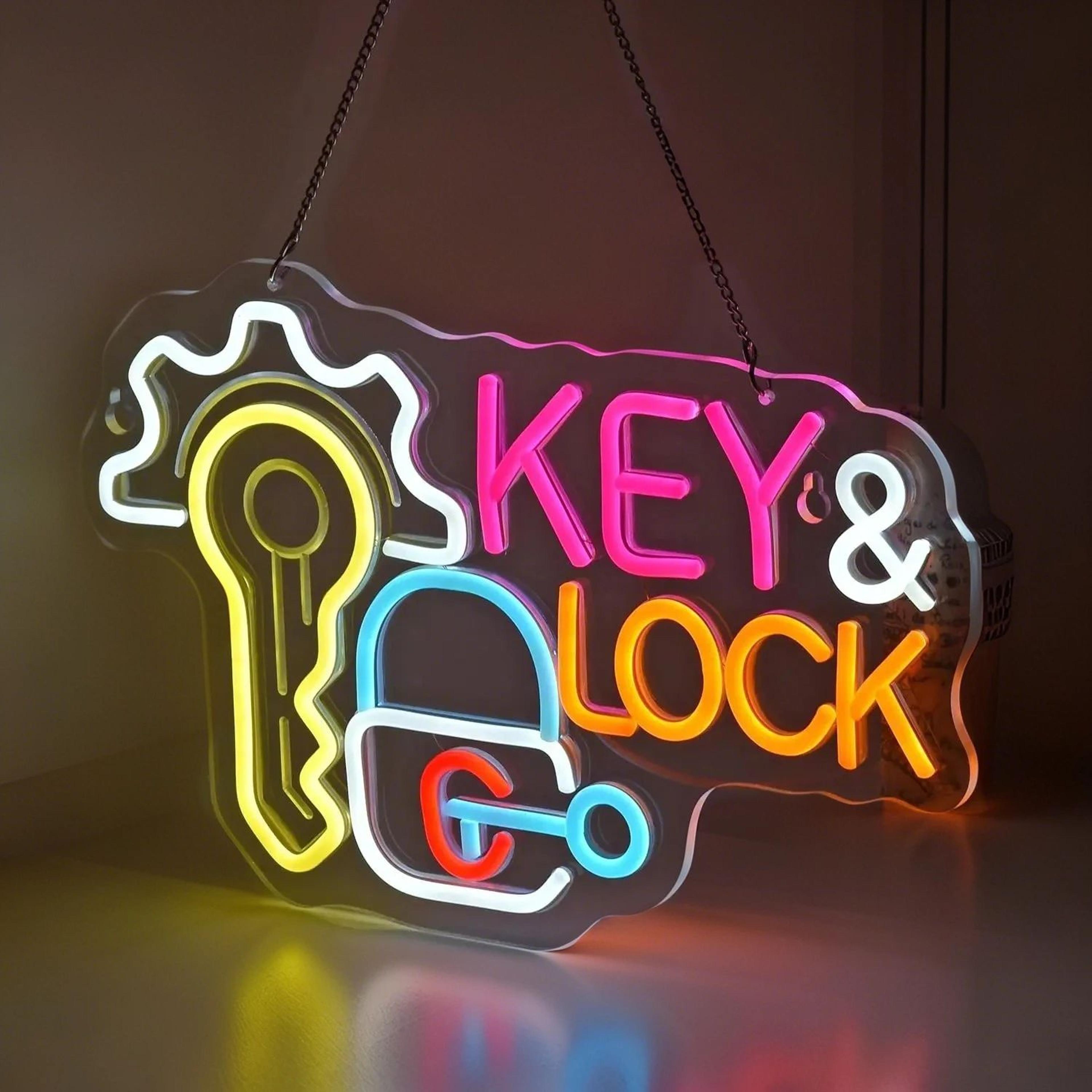 Key  Lock LED Neon Sign  Hanging Wall Light Decor For Locksmith Shop Security Store Car Dealership  2