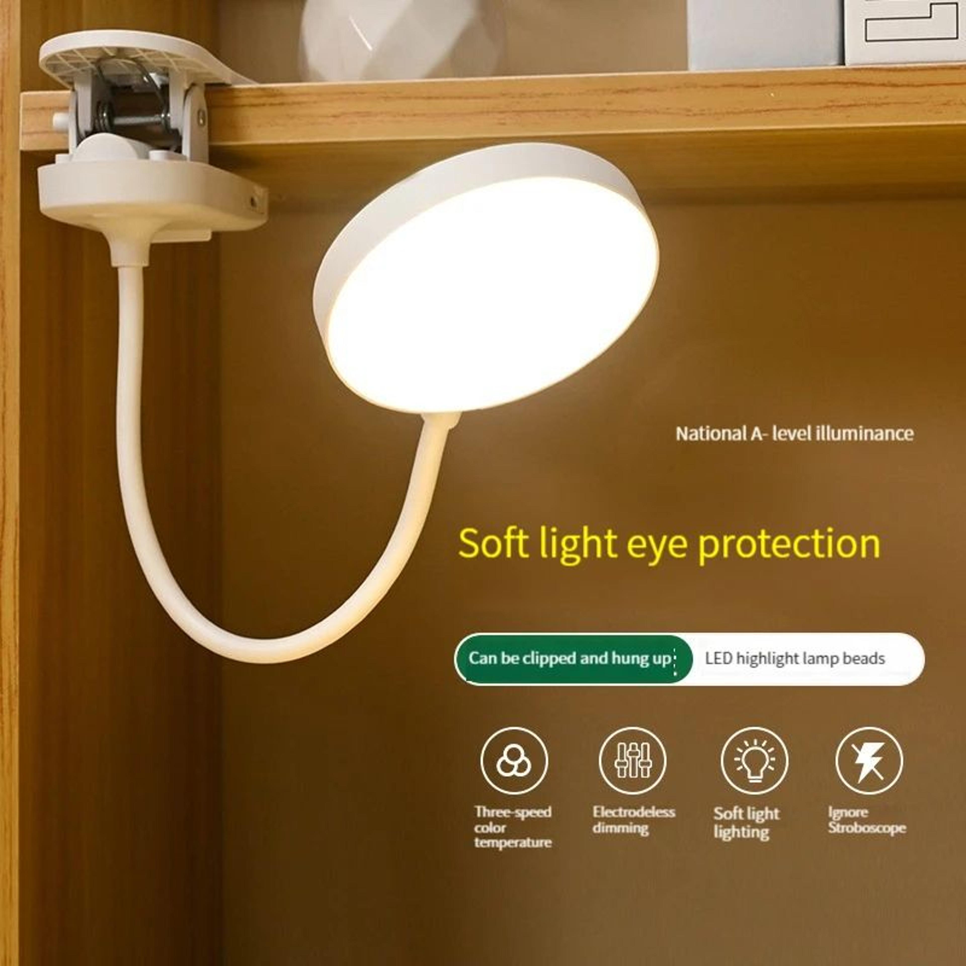 USB Rechargeable ClipOn LED Desk Lamp 3 Color Temperatures  Dimmable Reading Light For Study Office 0