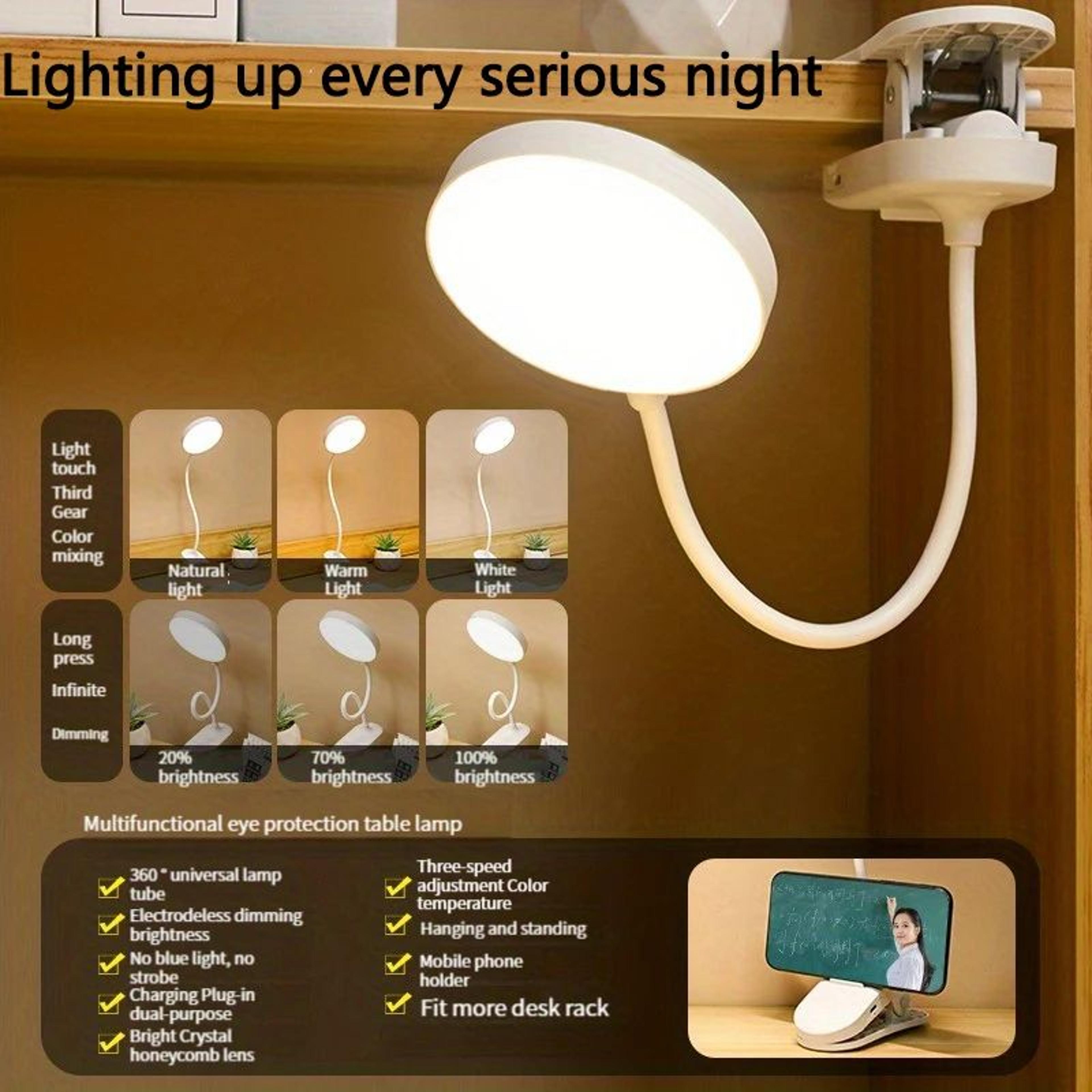USB Rechargeable ClipOn LED Desk Lamp 3 Color Temperatures  Dimmable Reading Light For Study Office 8