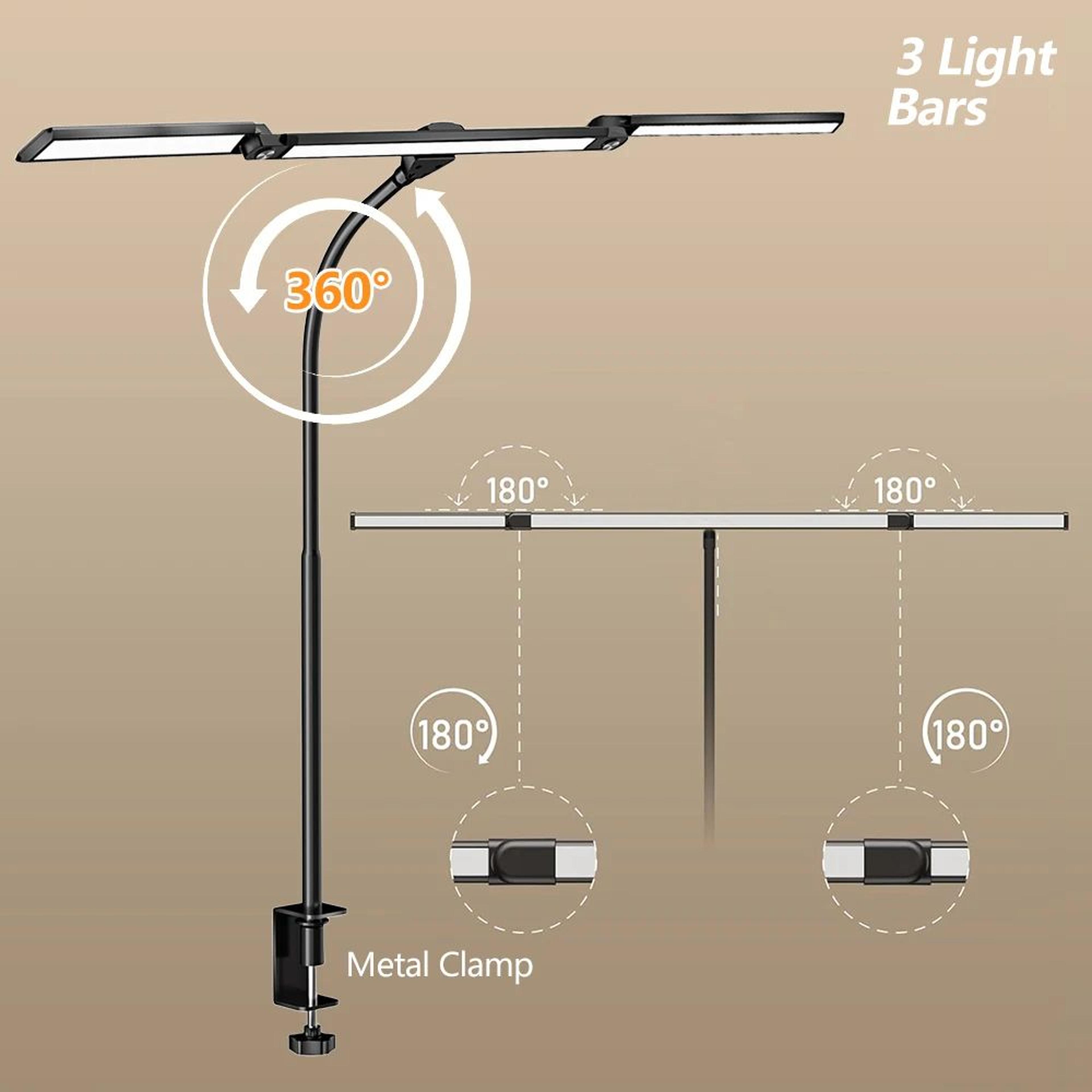 3Head 16W LED Desk Lamp EyeCaring Architect Task Light 5 Color Modes 10Level Dimming Monitor Office 4