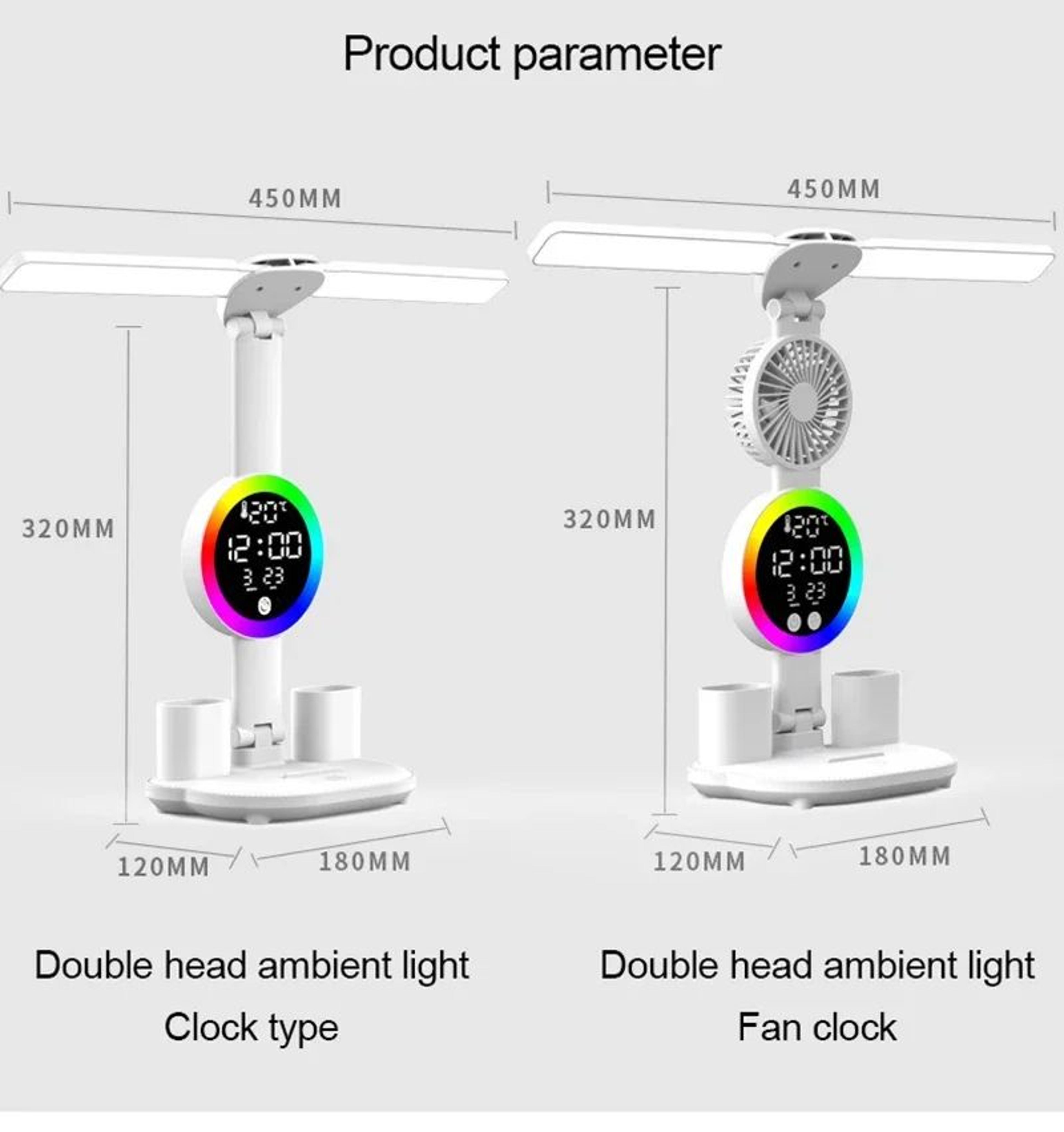 LED Desk Lamp With Fan  Clock Display Adjustable Brightness Reading Light For Study Night Light For 15