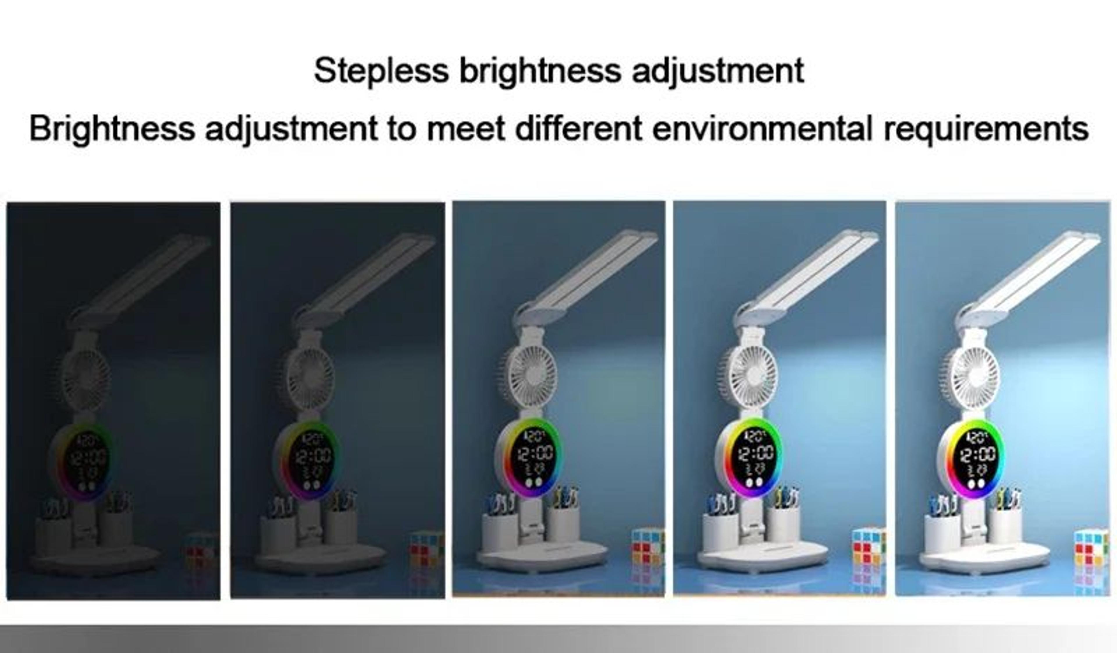 LED Desk Lamp With Fan  Clock Display Adjustable Brightness Reading Light For Study Night Light For 8