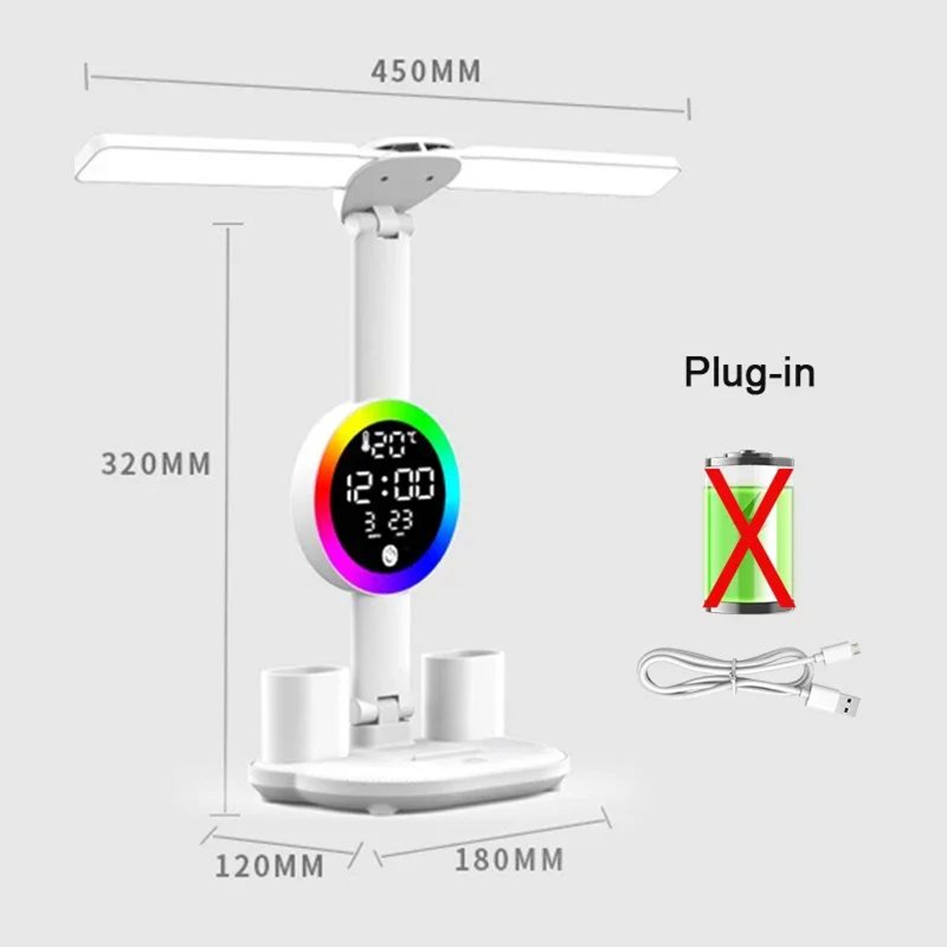 LED Desk Lamp With Fan  Clock Display Adjustable Brightness Reading Light For Study Night Light For 18