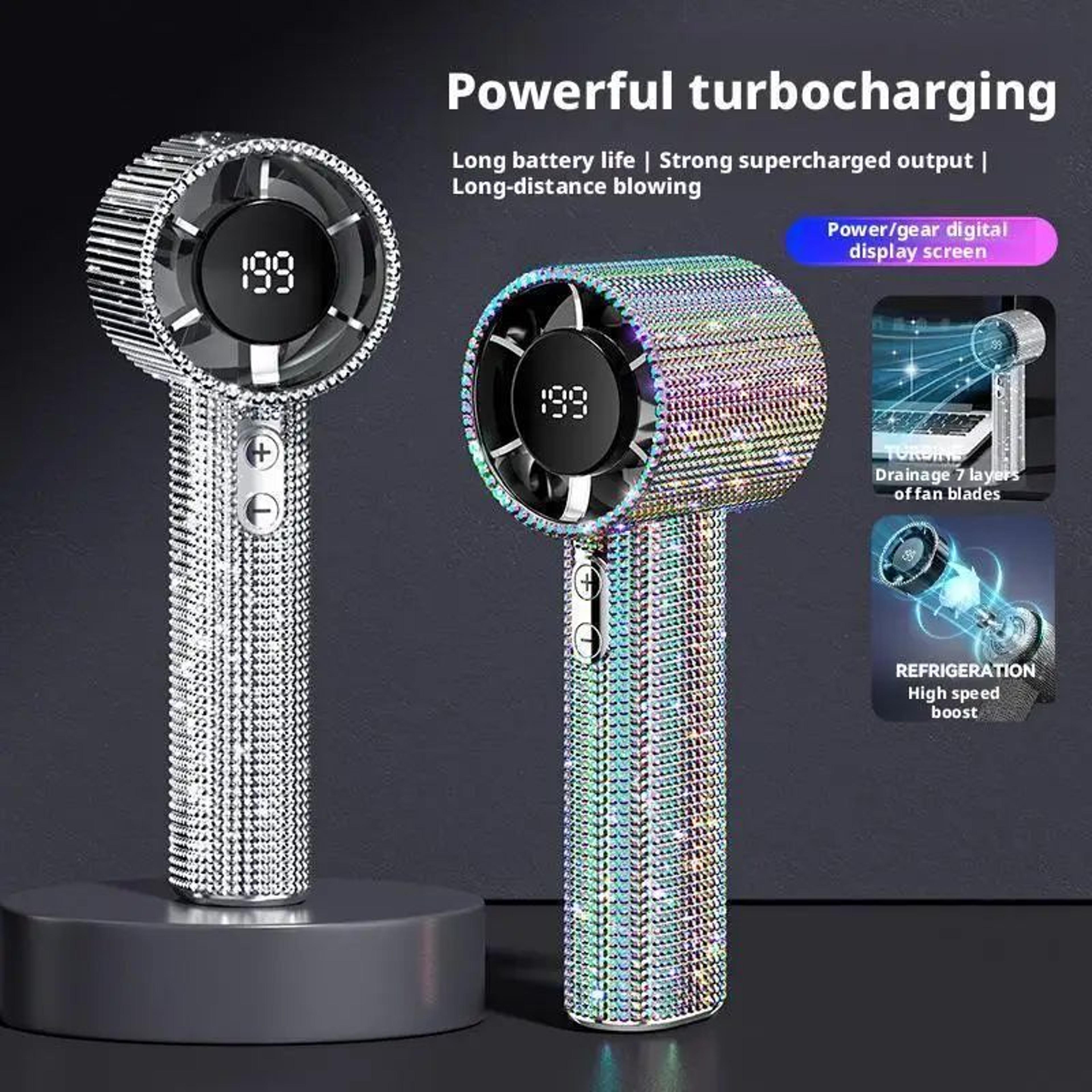 DiamondStudded Portable Mini Handheld Fan W Digital Display  Silent HighSpeed Motor Rechargeable Su 0