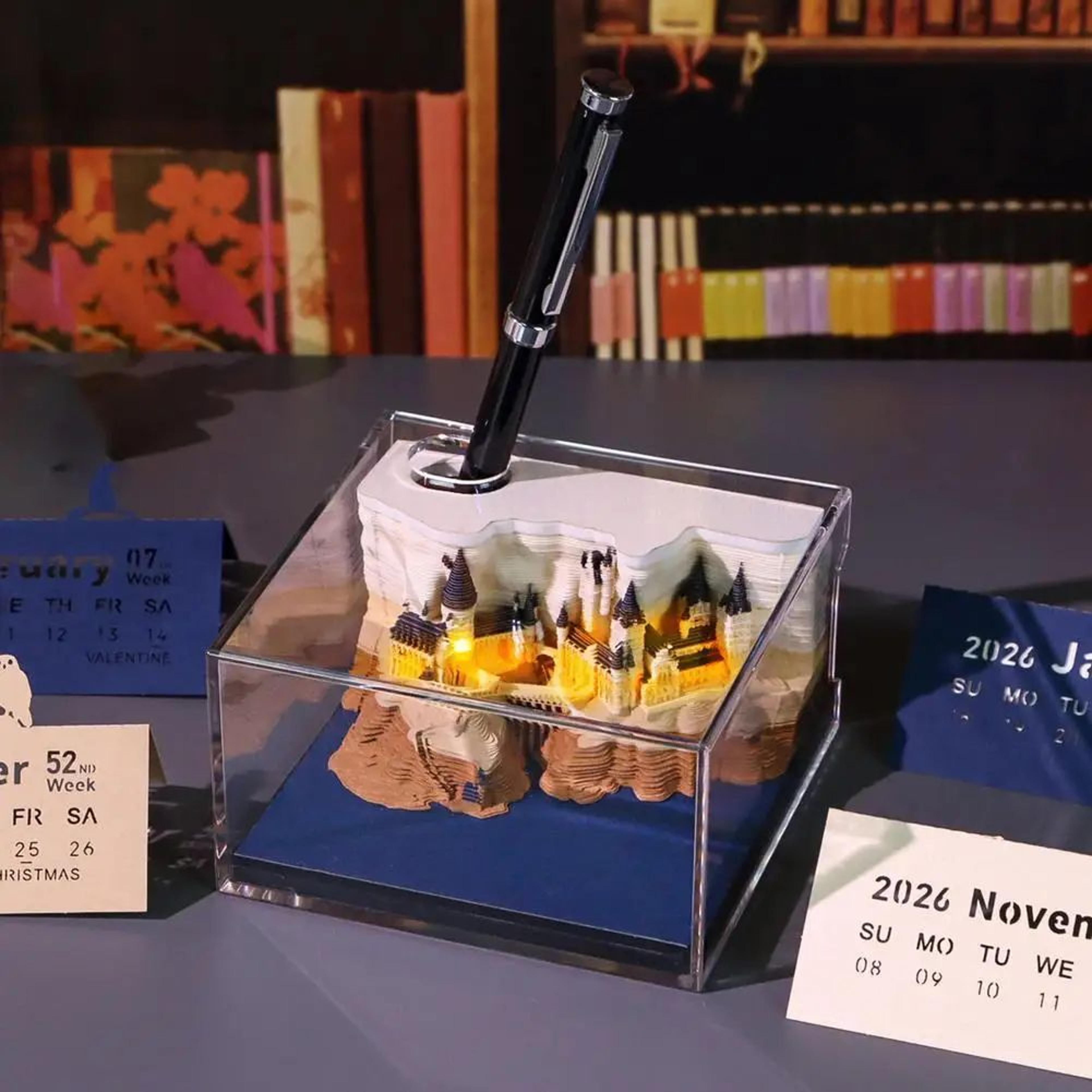 Magic Castle Weekly Calendar LED Light 3D Paper Craft Notepad Desk Decor  Cute Organizer Gift Home  4