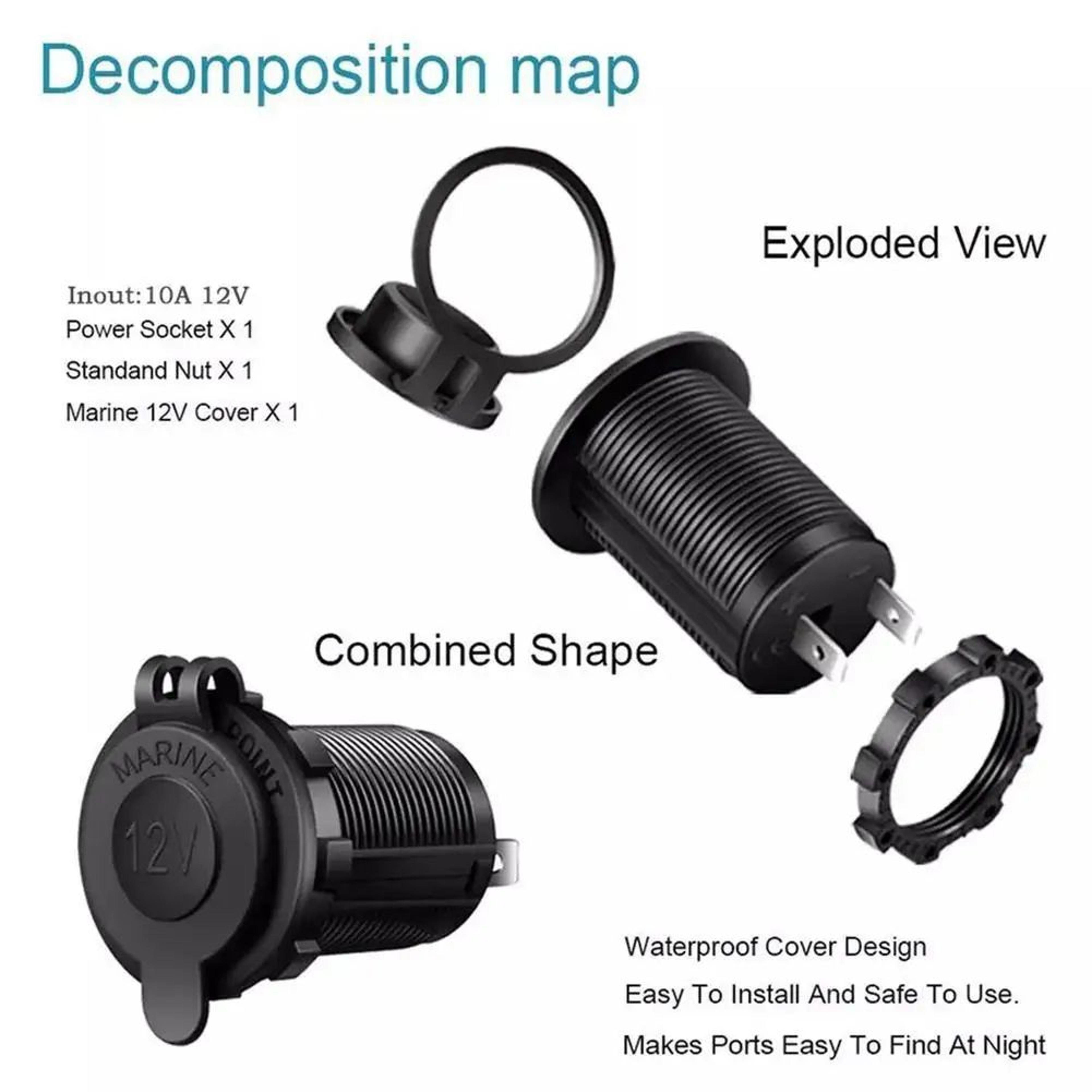 12V Waterproof Cigarette Lighter Socket Plug  Car Marine RV ATV Motorcycle Power Outlet Adapter Dur 4