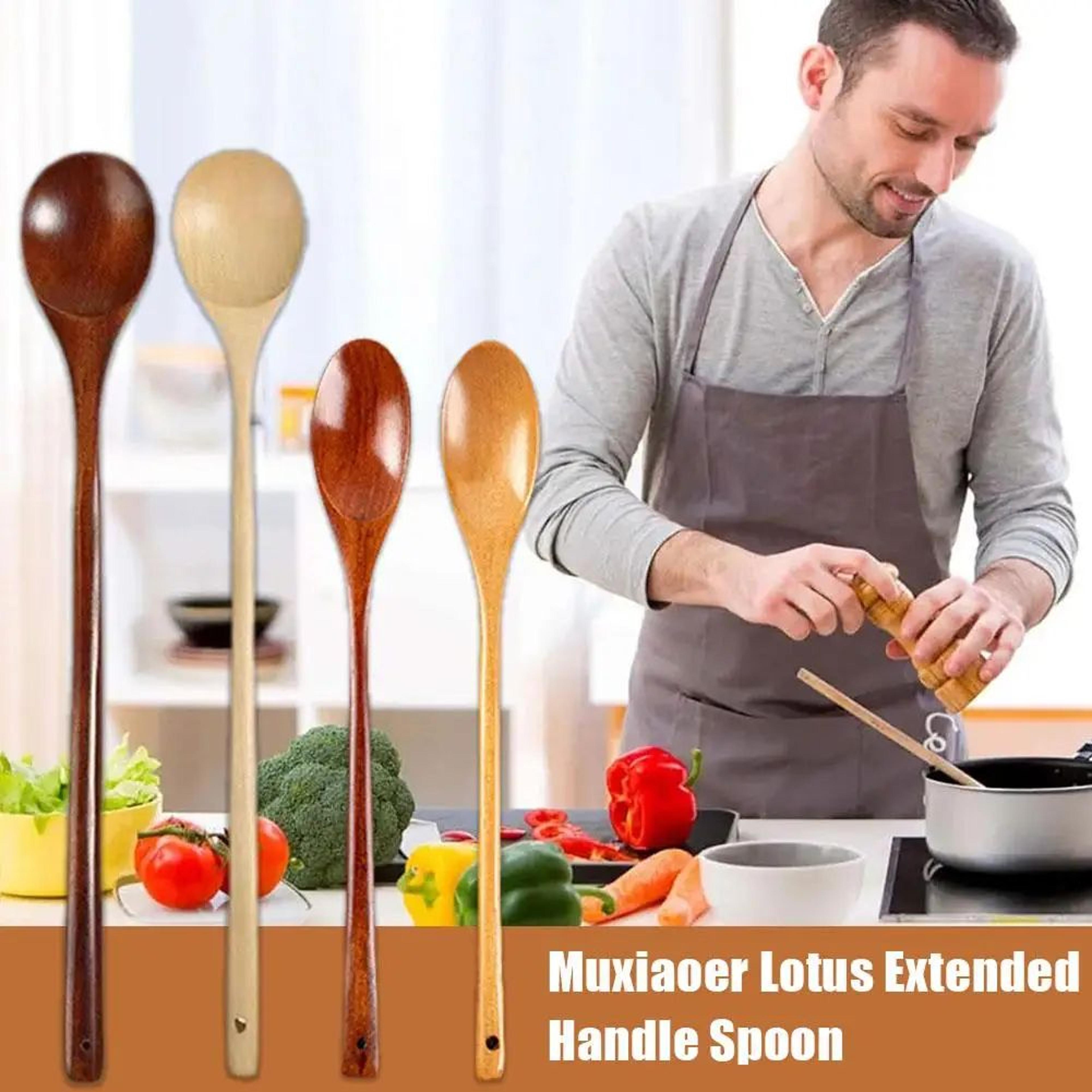 Long Handle Natural Wooden Spoon  Durable Soup Ladle Scoop For Cooking Stirring Coffee  Dessert Kit 3