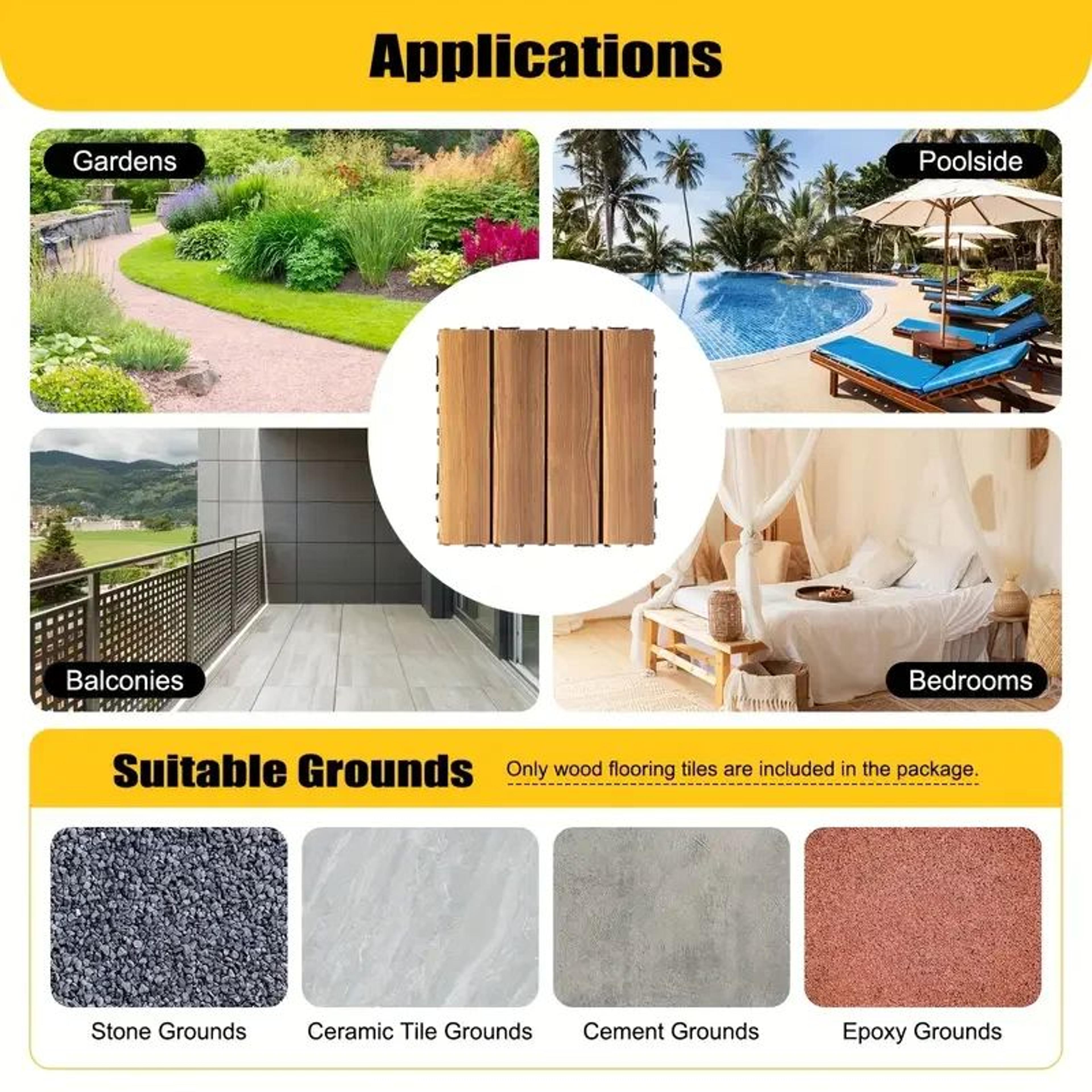 27 Pcs Interlocking Solid Wood Deck Tiles  DIY Outdoor Flooring For Patio Garden Terrace  Poolside  3