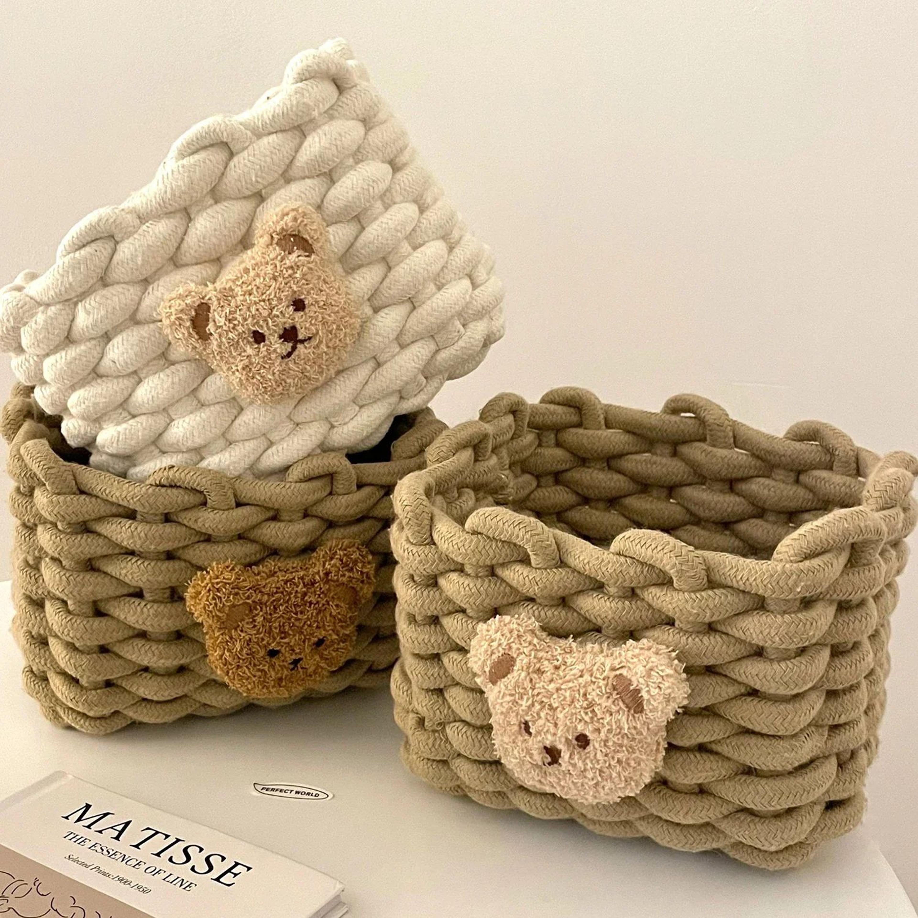 Handmade Cotton Rope Storage Basket Little Bear  Cute Desktop Organizer For Cosmetics Sundries EcoF 6