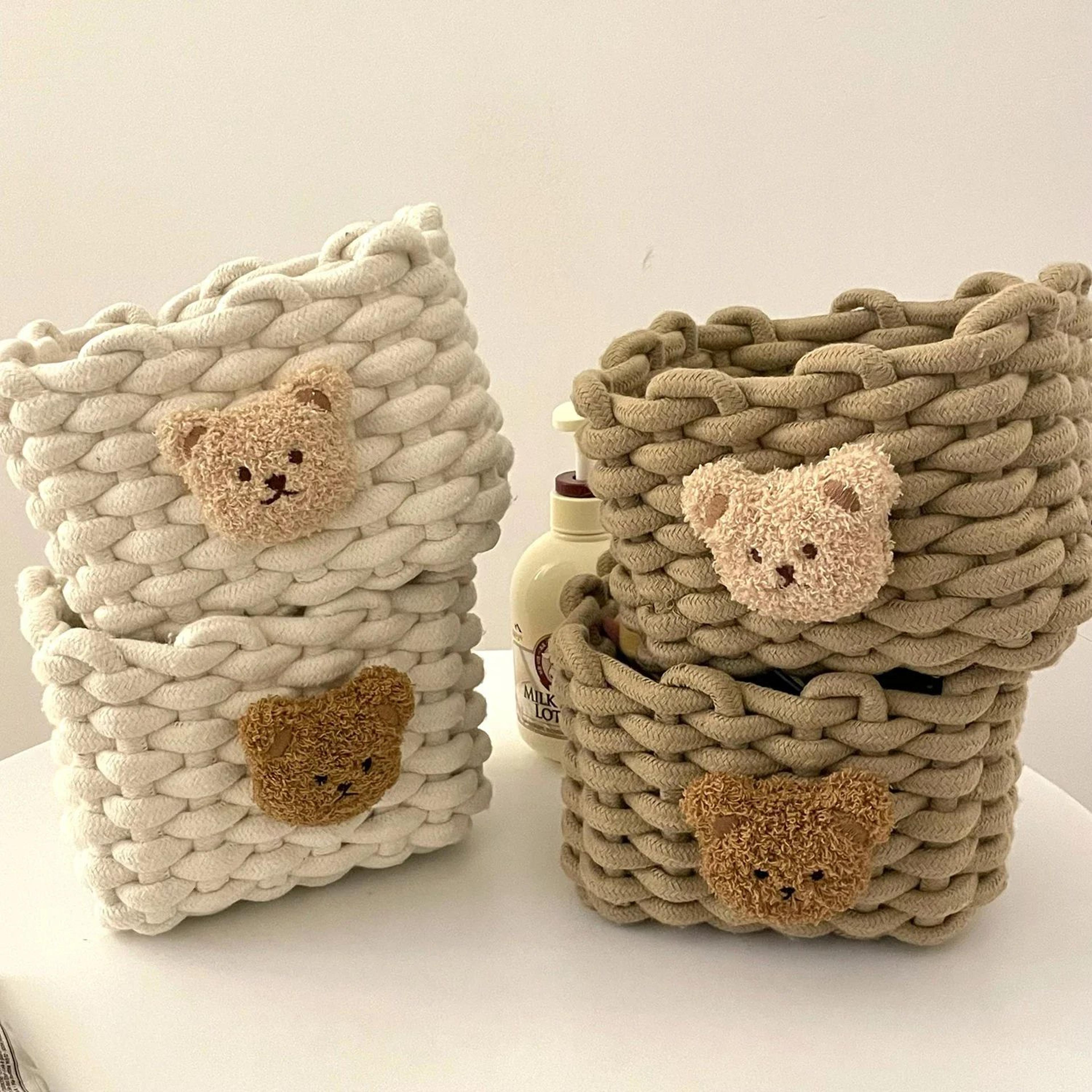 Handmade Cotton Rope Storage Basket Little Bear  Cute Desktop Organizer For Cosmetics Sundries EcoF 14