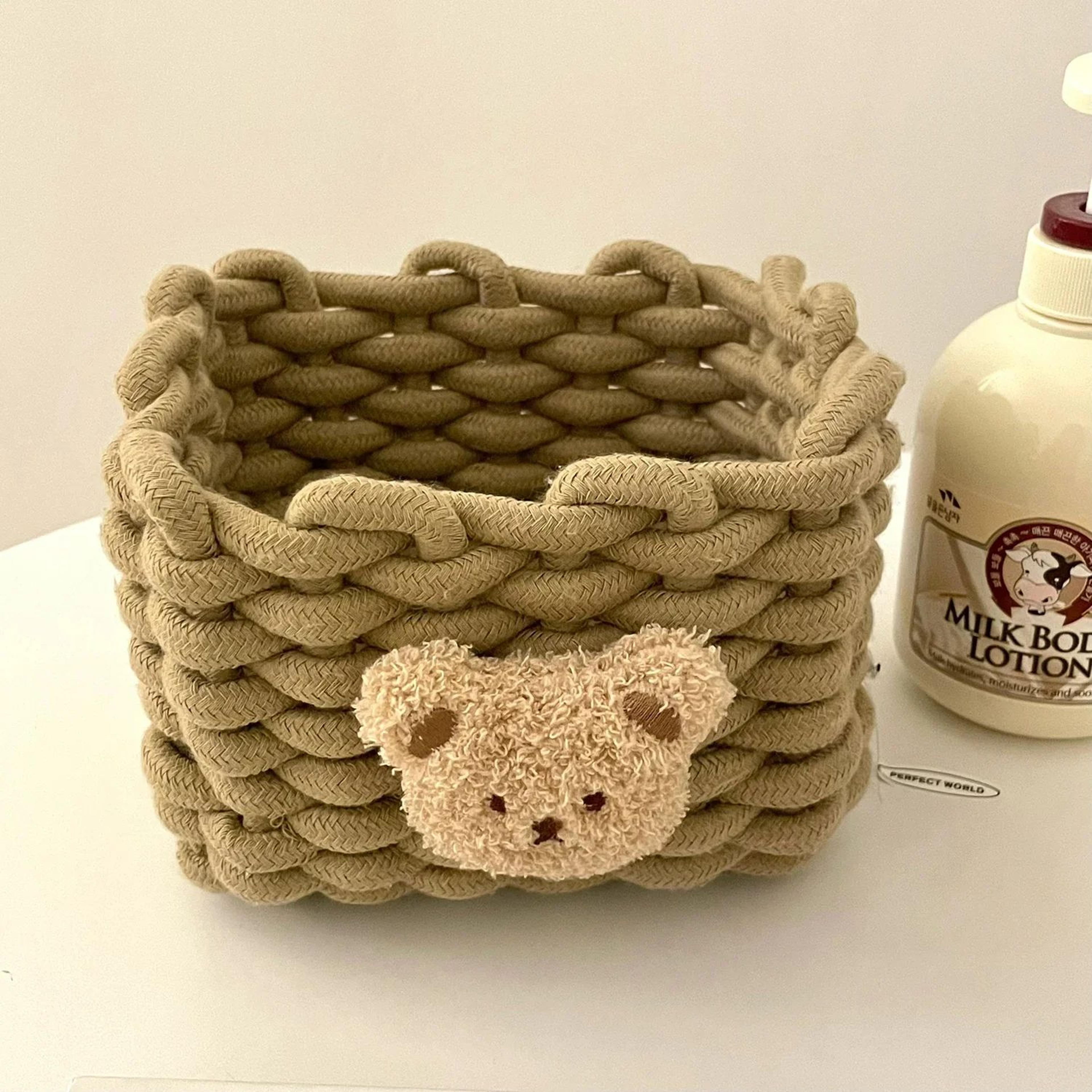 Handmade Cotton Rope Storage Basket Little Bear  Cute Desktop Organizer For Cosmetics Sundries EcoF 16