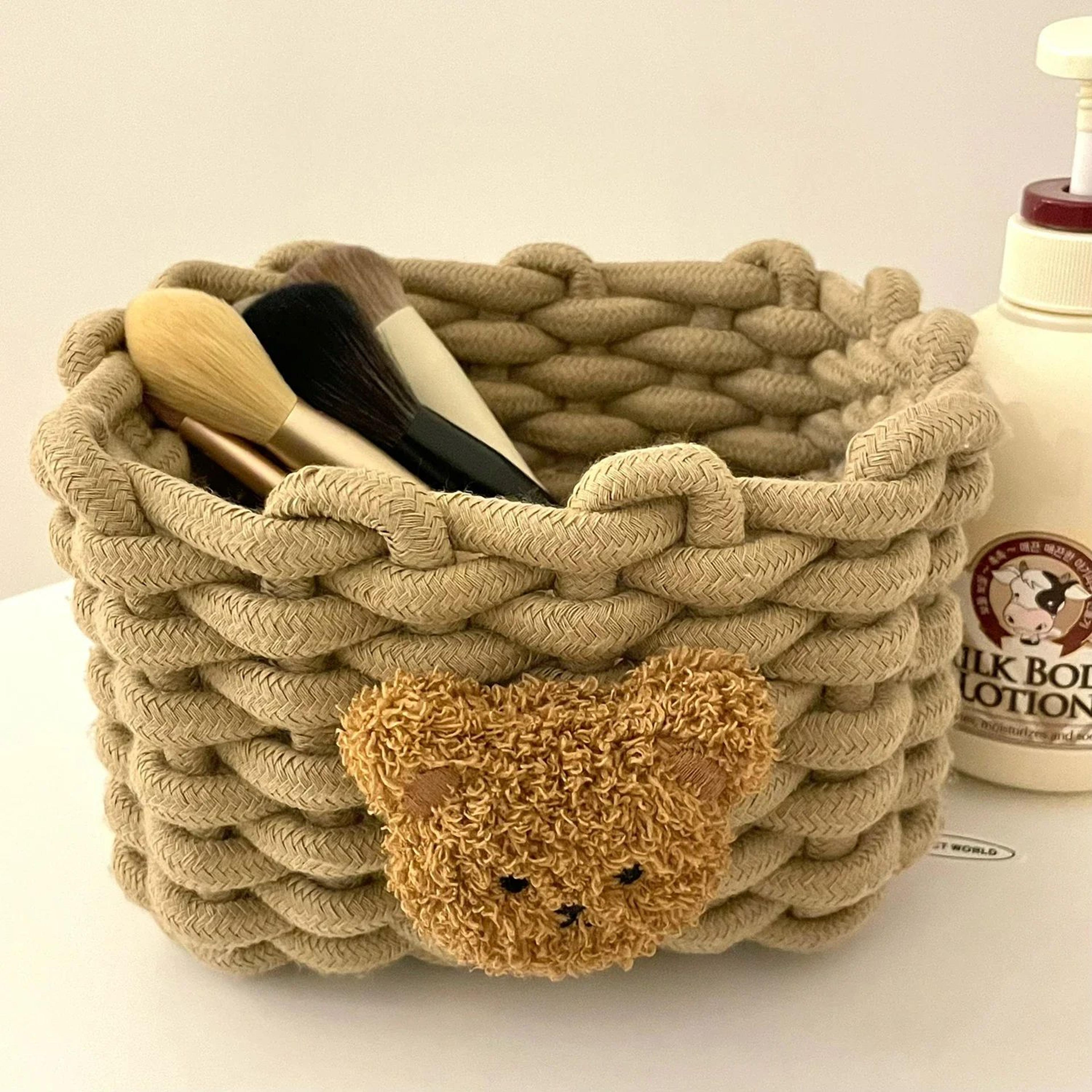Handmade Cotton Rope Storage Basket Little Bear  Cute Desktop Organizer For Cosmetics Sundries EcoF 17