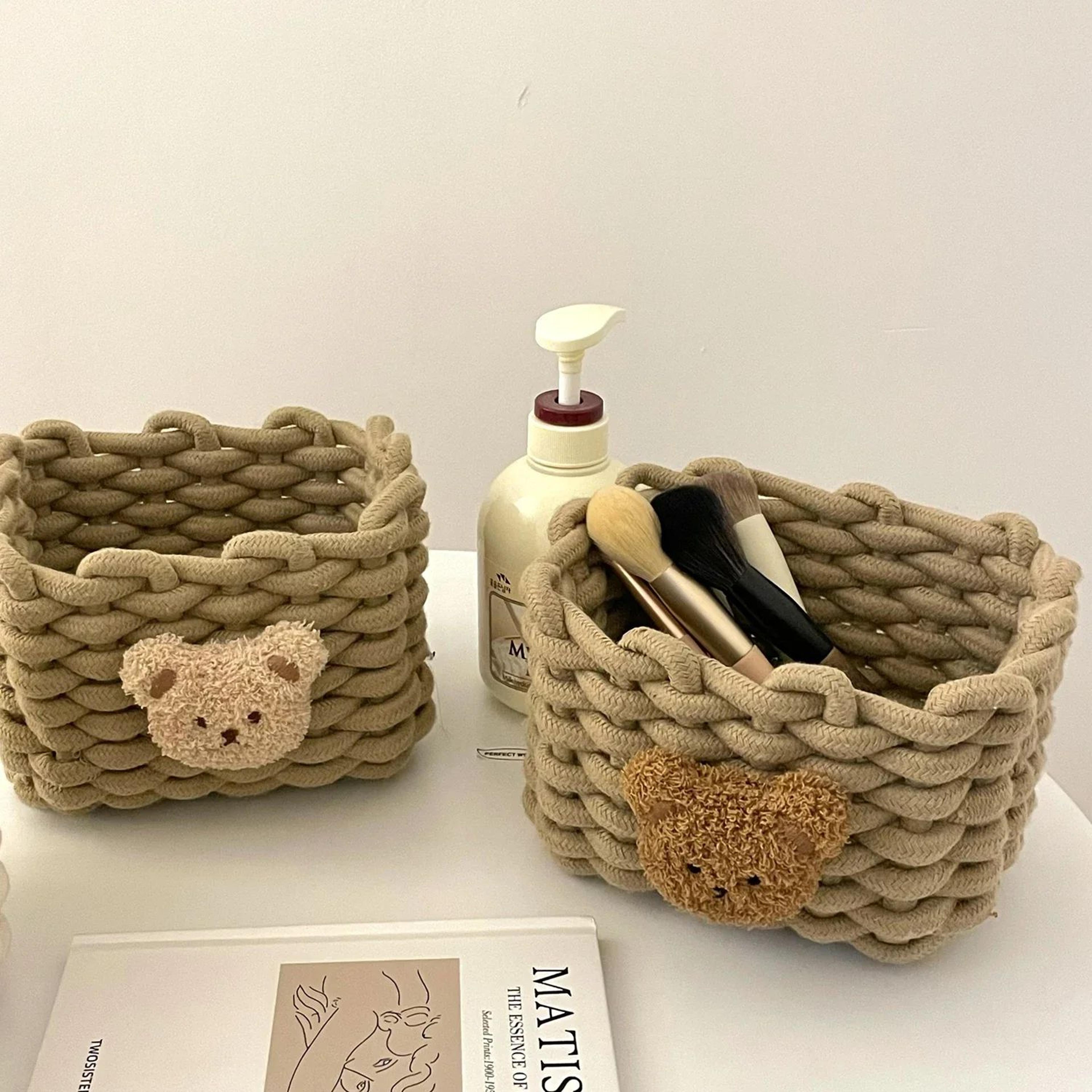 Handmade Cotton Rope Storage Basket Little Bear  Cute Desktop Organizer For Cosmetics Sundries EcoF 10