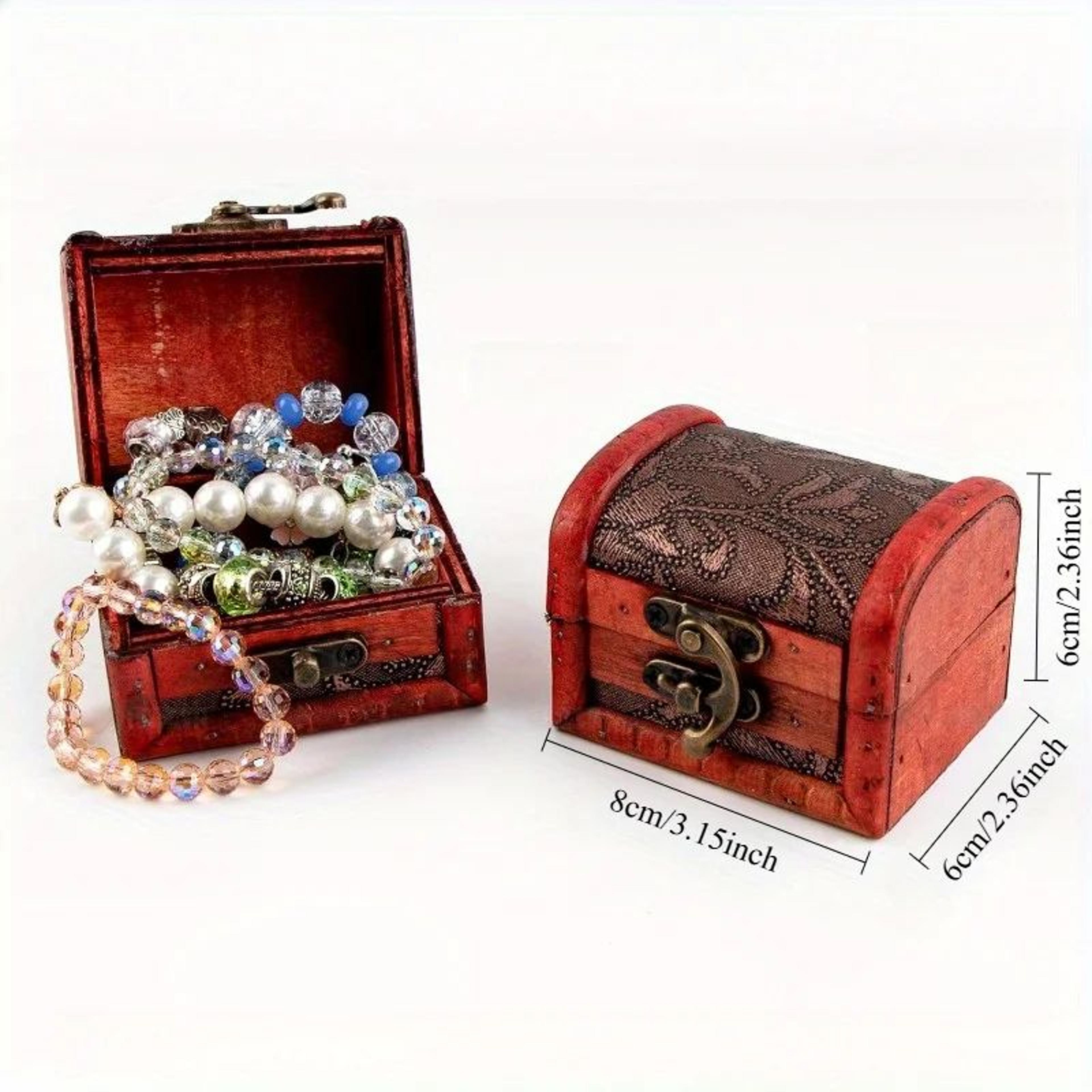 6 Pcs Vintage Wooden Jewelry Boxes W Lock  Mini Treasure Chest Ring  Keepsake Storage Stackable Red 4
