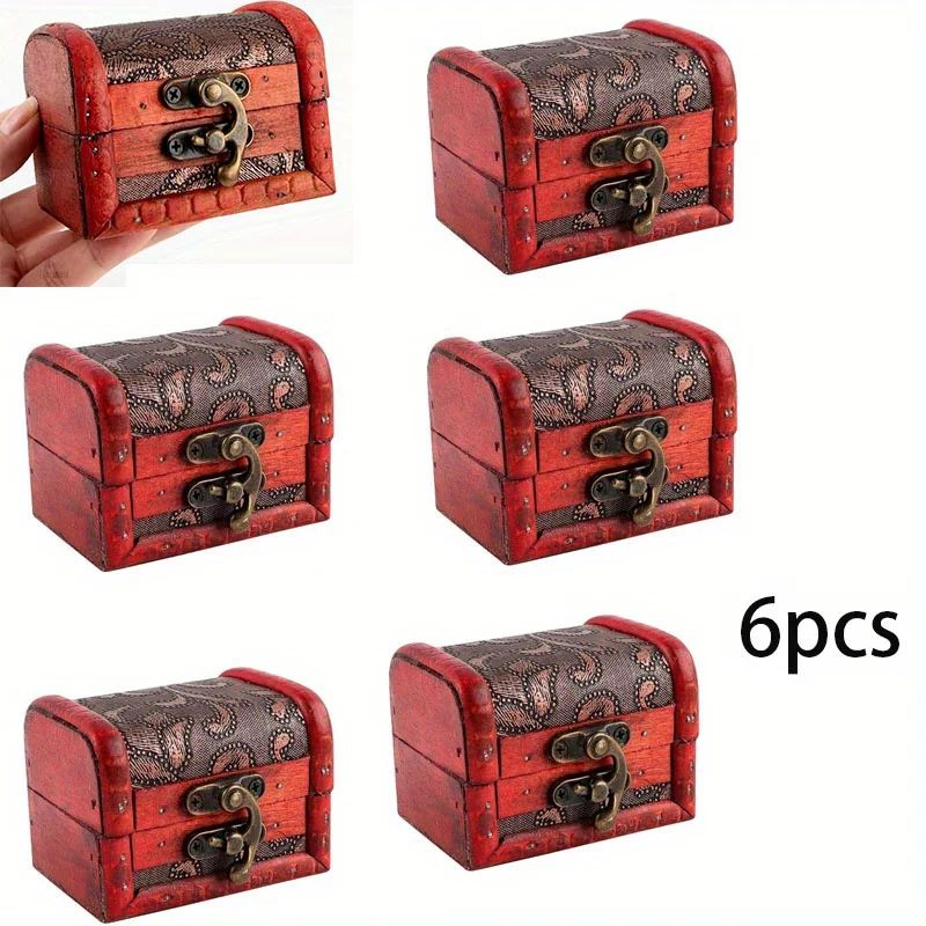 6 Pcs Vintage Wooden Jewelry Boxes W Lock  Mini Treasure Chest Ring  Keepsake Storage Stackable Red 6