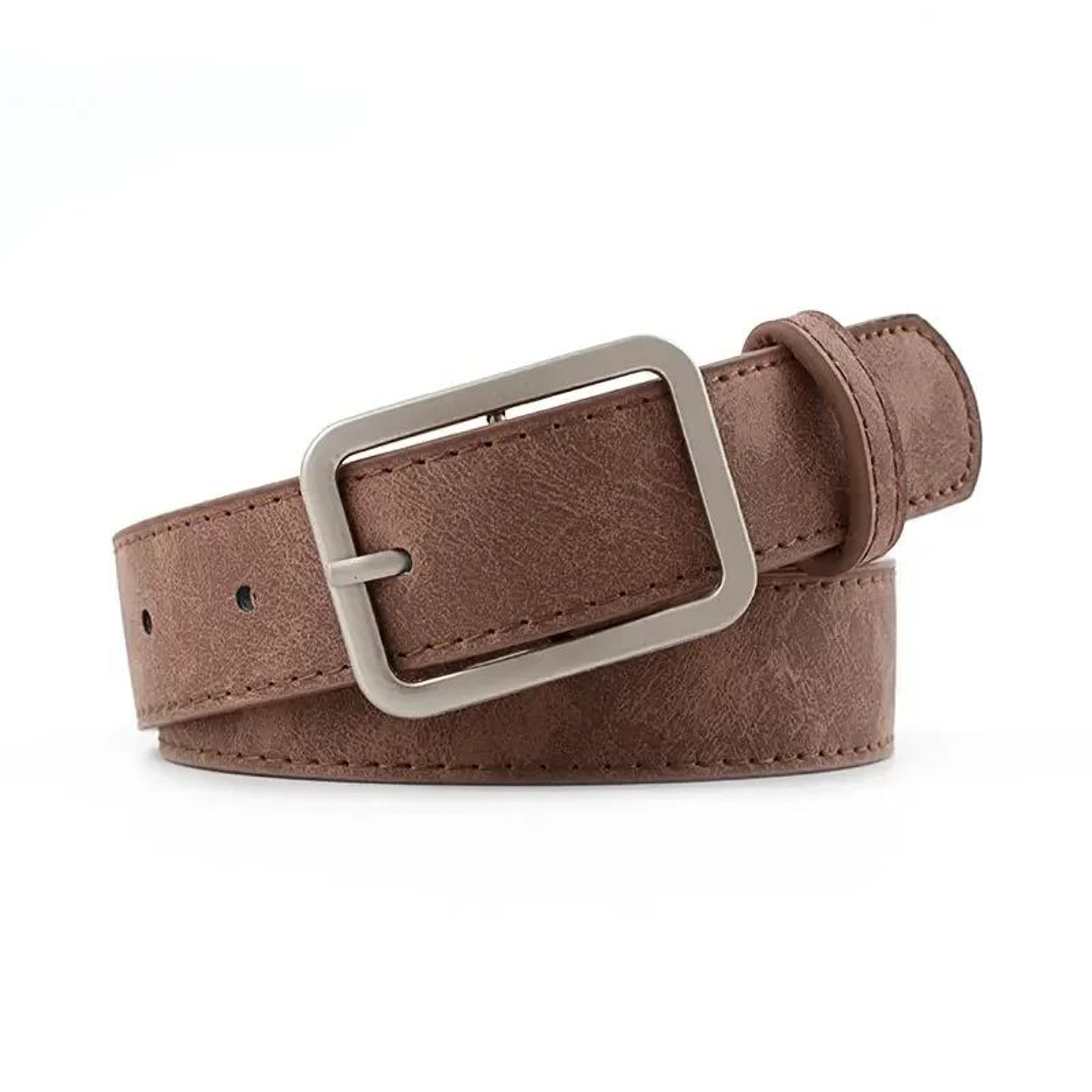 Womens Retro Leather Belt W Silver Square Pin Buckle  Fashion Jeans Waist Belt Adjustable Student W 7