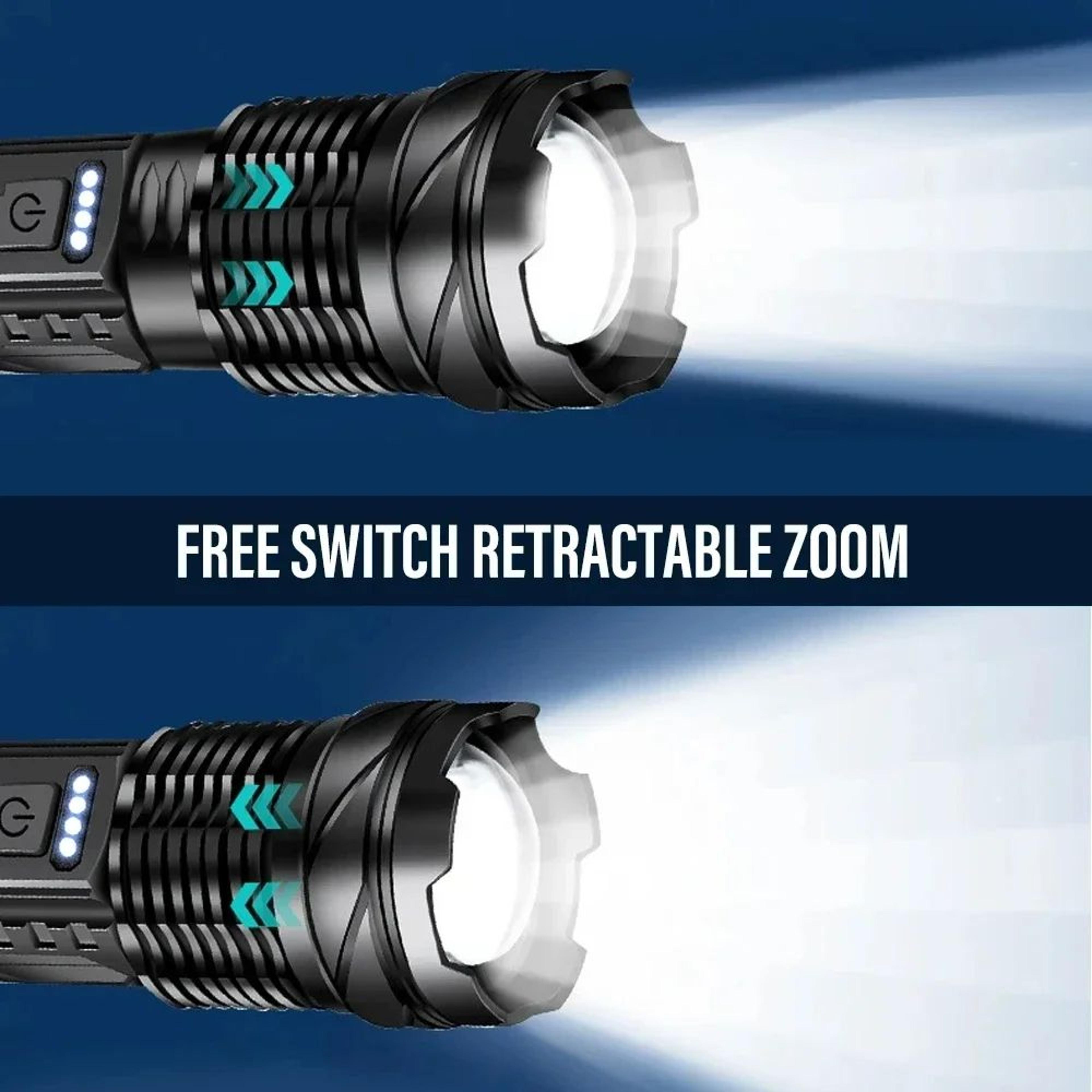 XHP50 LED Flashlight 1000LM  Waterproof Zoom Torch W Side Work Light USB Rechargeable 18650 7 Modes 5