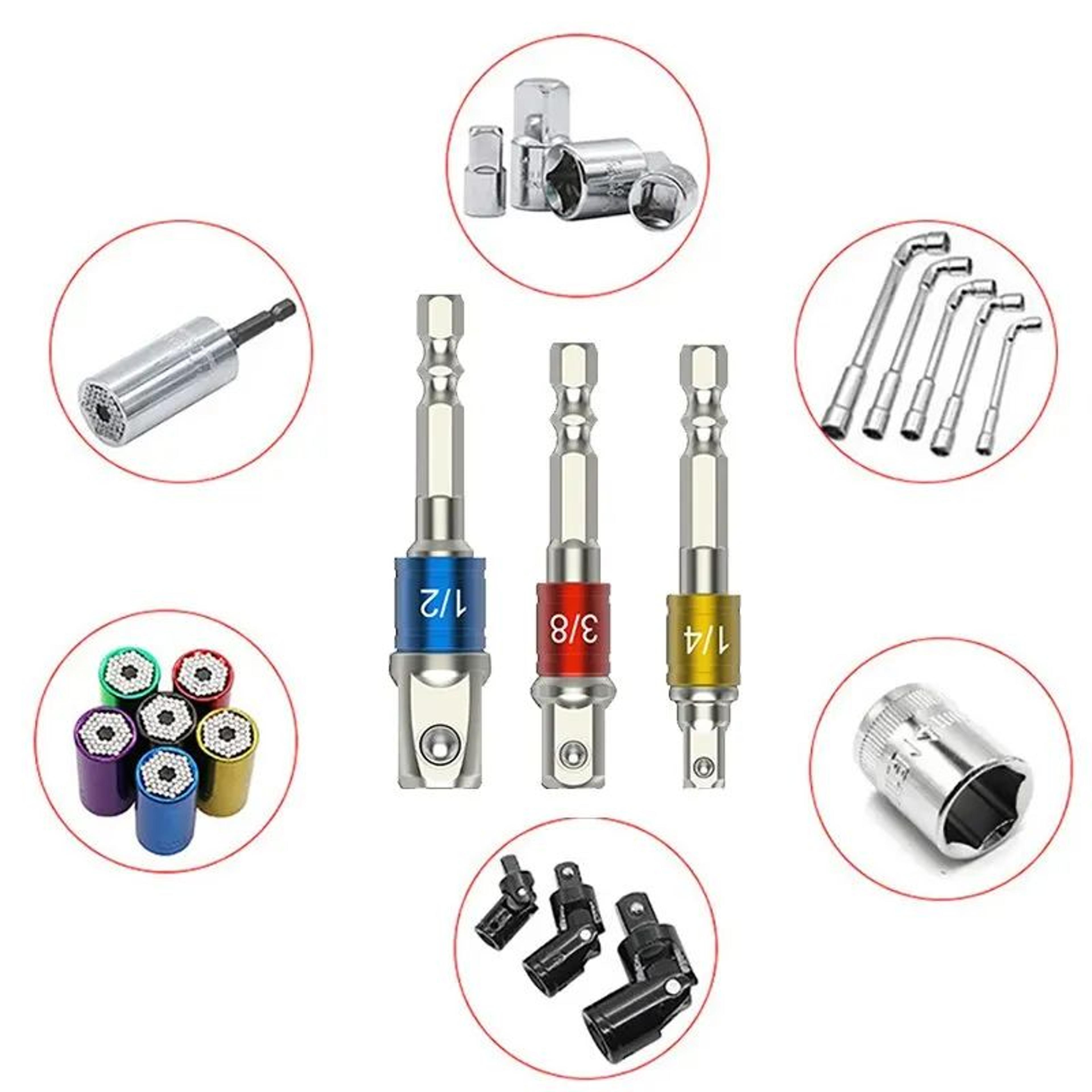 3pcs Hex Shank Socket Adapter Extension Set 14 38 12 Inches Square Drive QuickChange For Impact Dri 4
