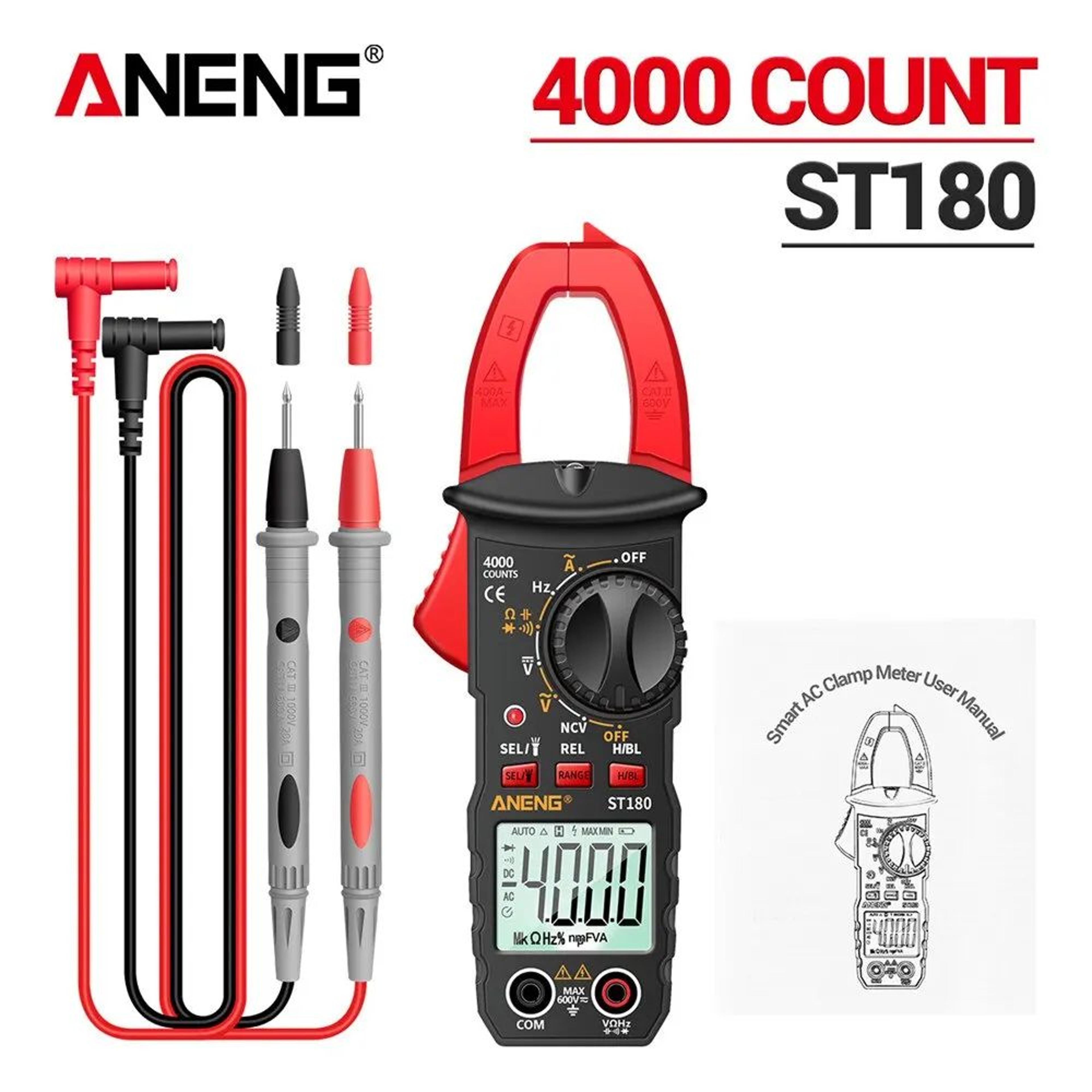 ANENG ST180 Clamp Meter 4000 Count  400A AC Ammeter Multimeter W NCV Hz  Capacitance 600V Tester 19