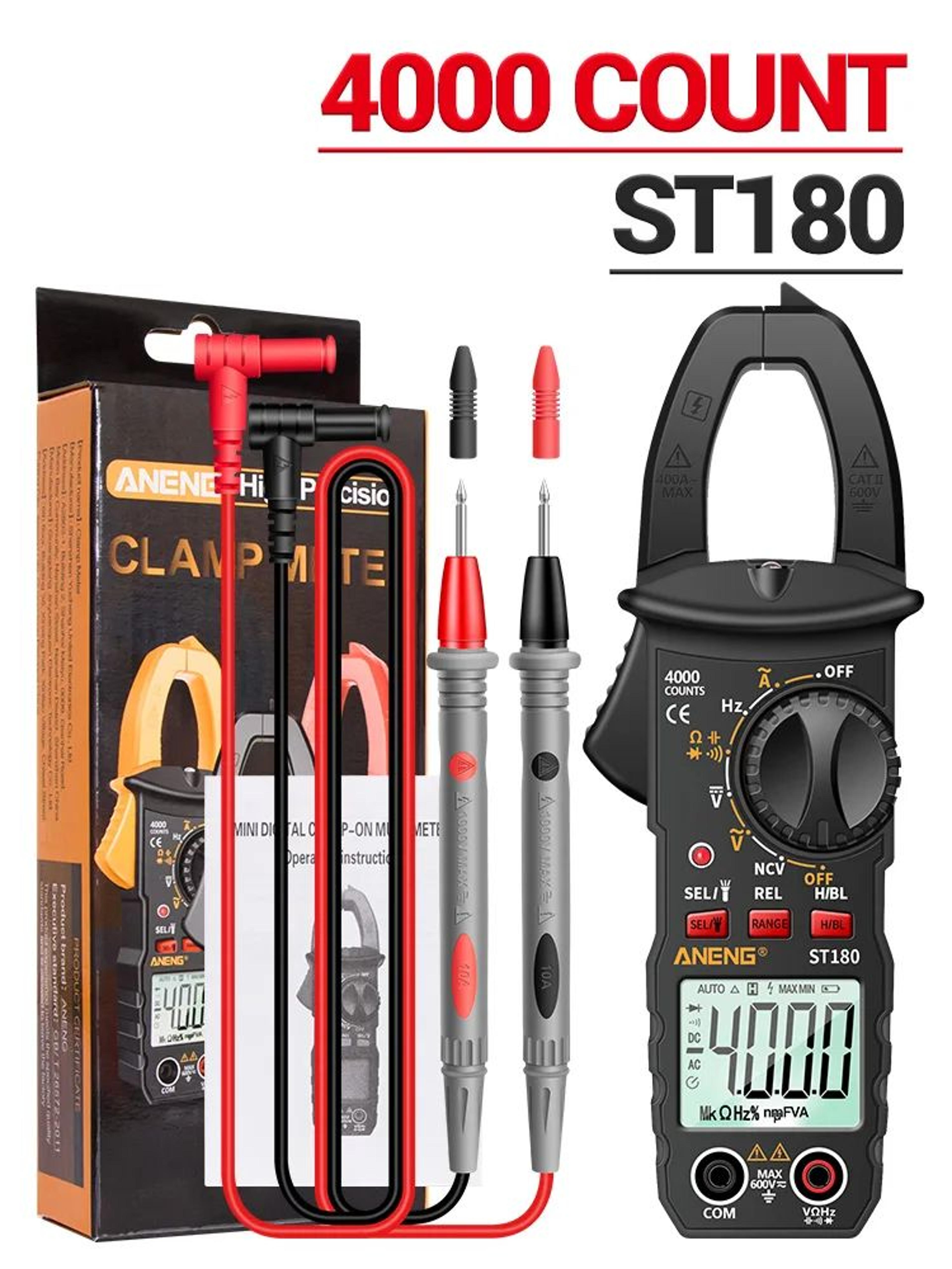 ANENG ST180 Clamp Meter 4000 Count  400A AC Ammeter Multimeter W NCV Hz  Capacitance 600V Tester 20