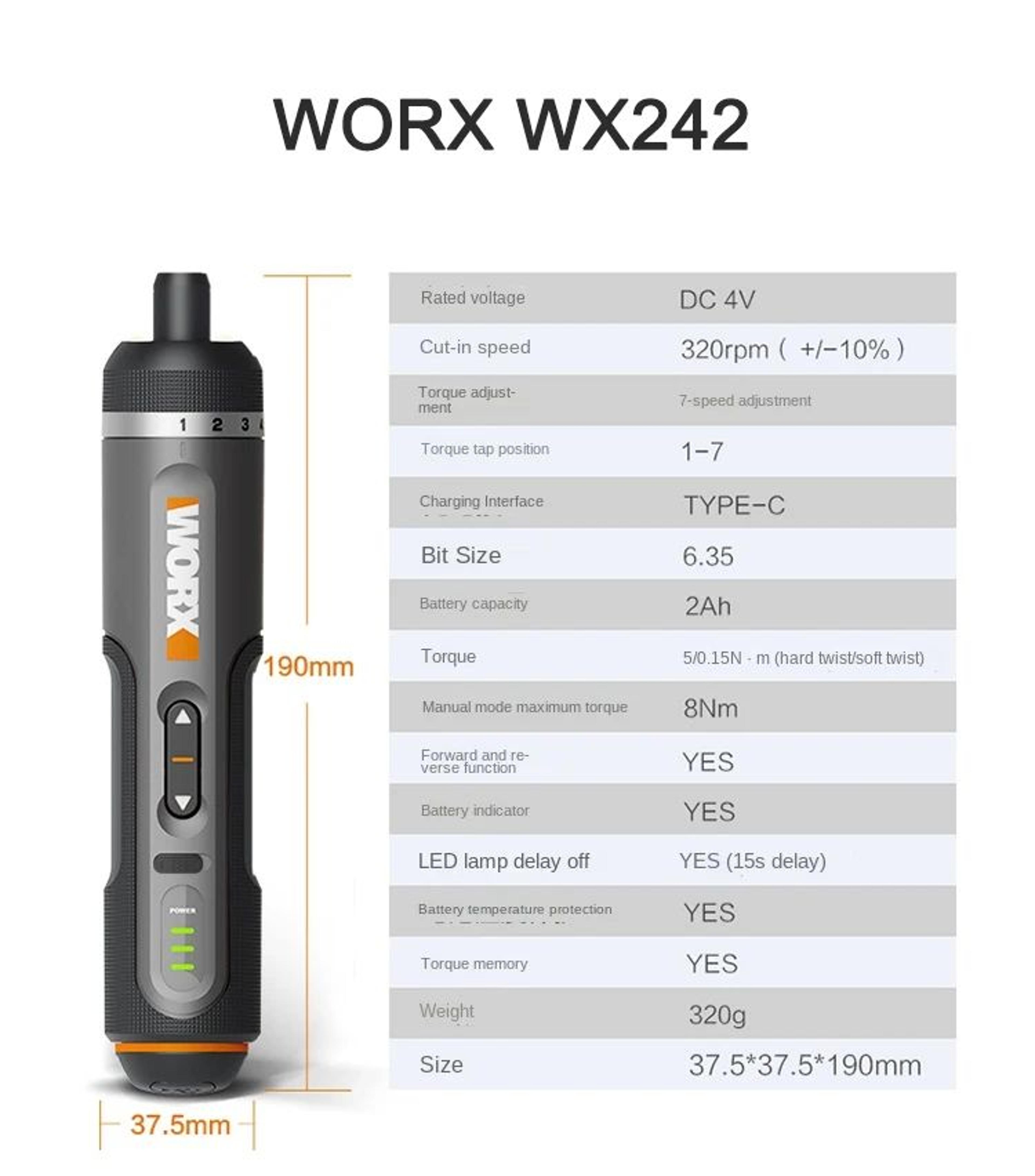 Worx 4V Cordless Mini Electric Screwdriver Set  USB Rechargeable Precision Driver W 30 Bits For Hom