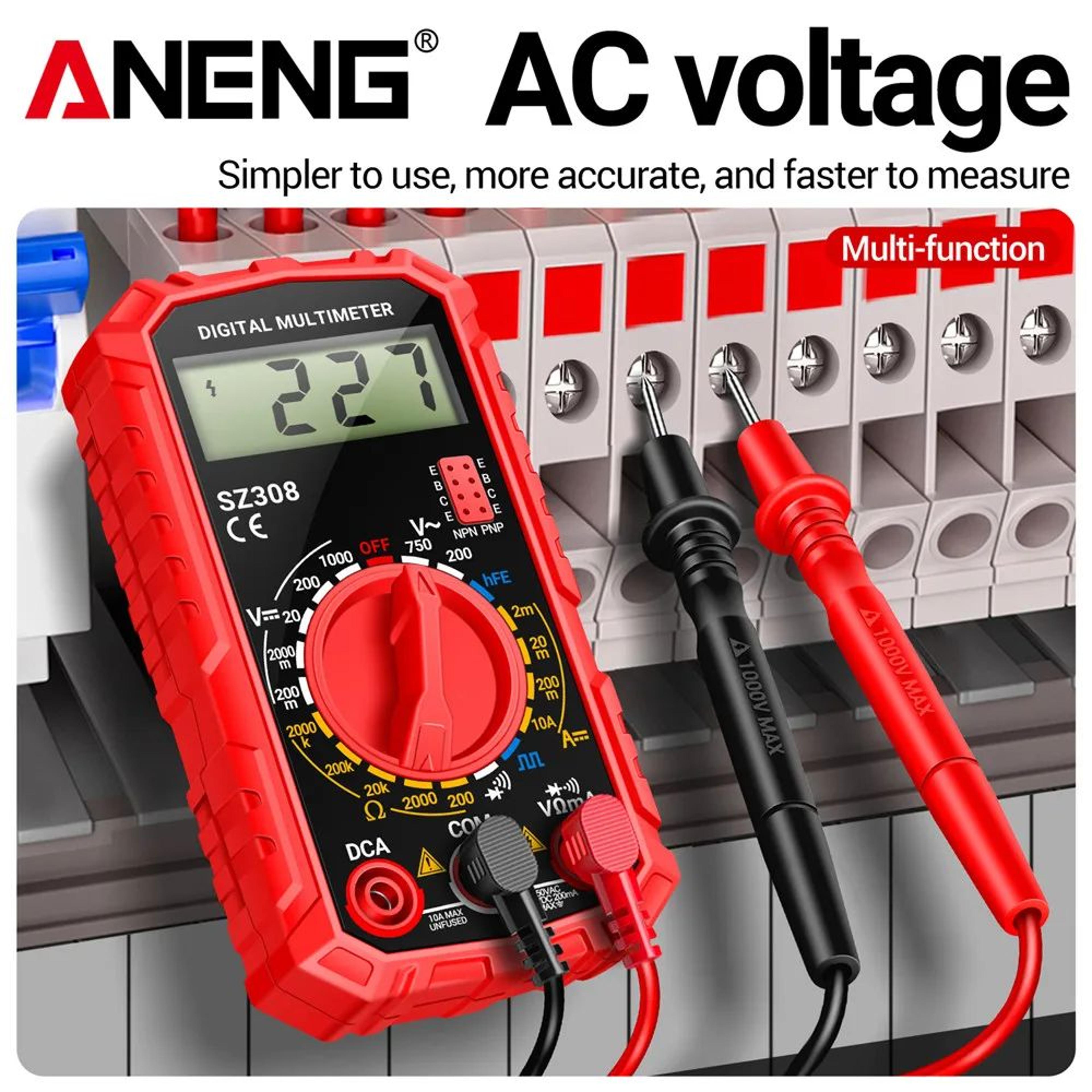 ANENG SZ308 Digital Multimeter  1000V DC750V AC Tester OhmDiodeHFE Backlit LCD For Electricians 2