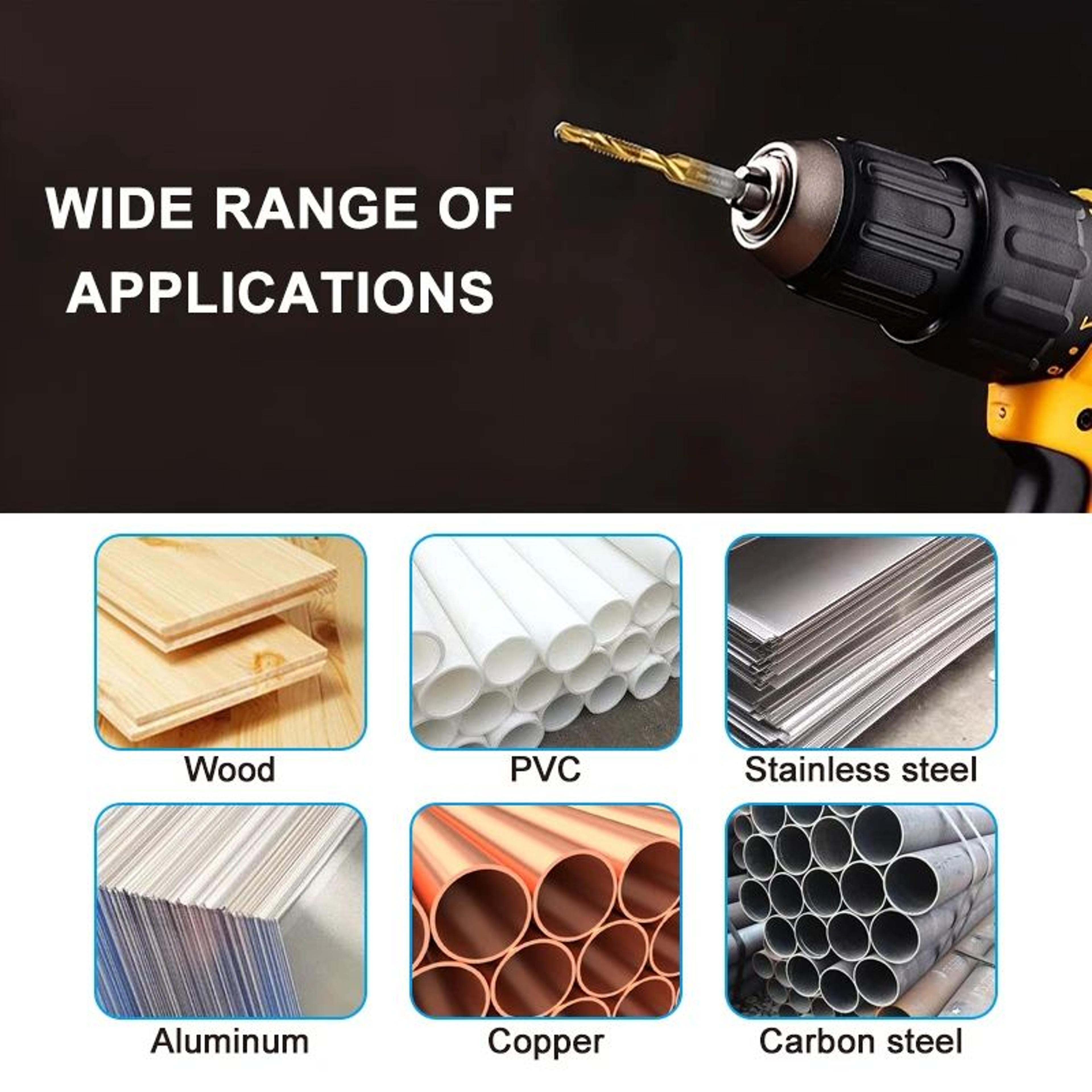 Mr Drill 6 Pcs TitaniumPlated 4341 HSS Drill Tap Combo Set  Hex Shank Tap  Chamfer Bits For Metal   8