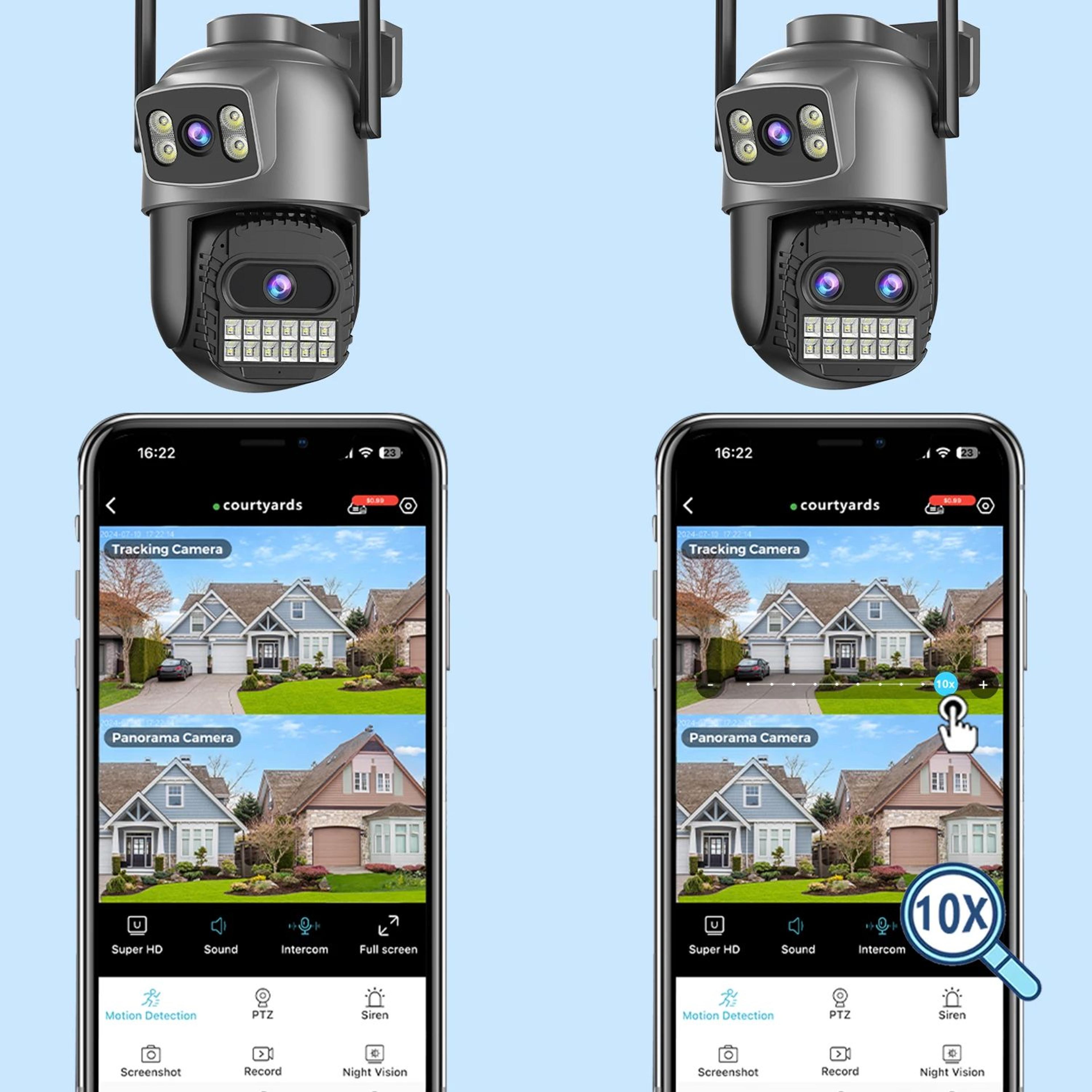 BESDER 15MP WiFi PTZ Outdoor Security Camera  Dual Screen TriLens 10X Zoom Color Night Vision IP66  1