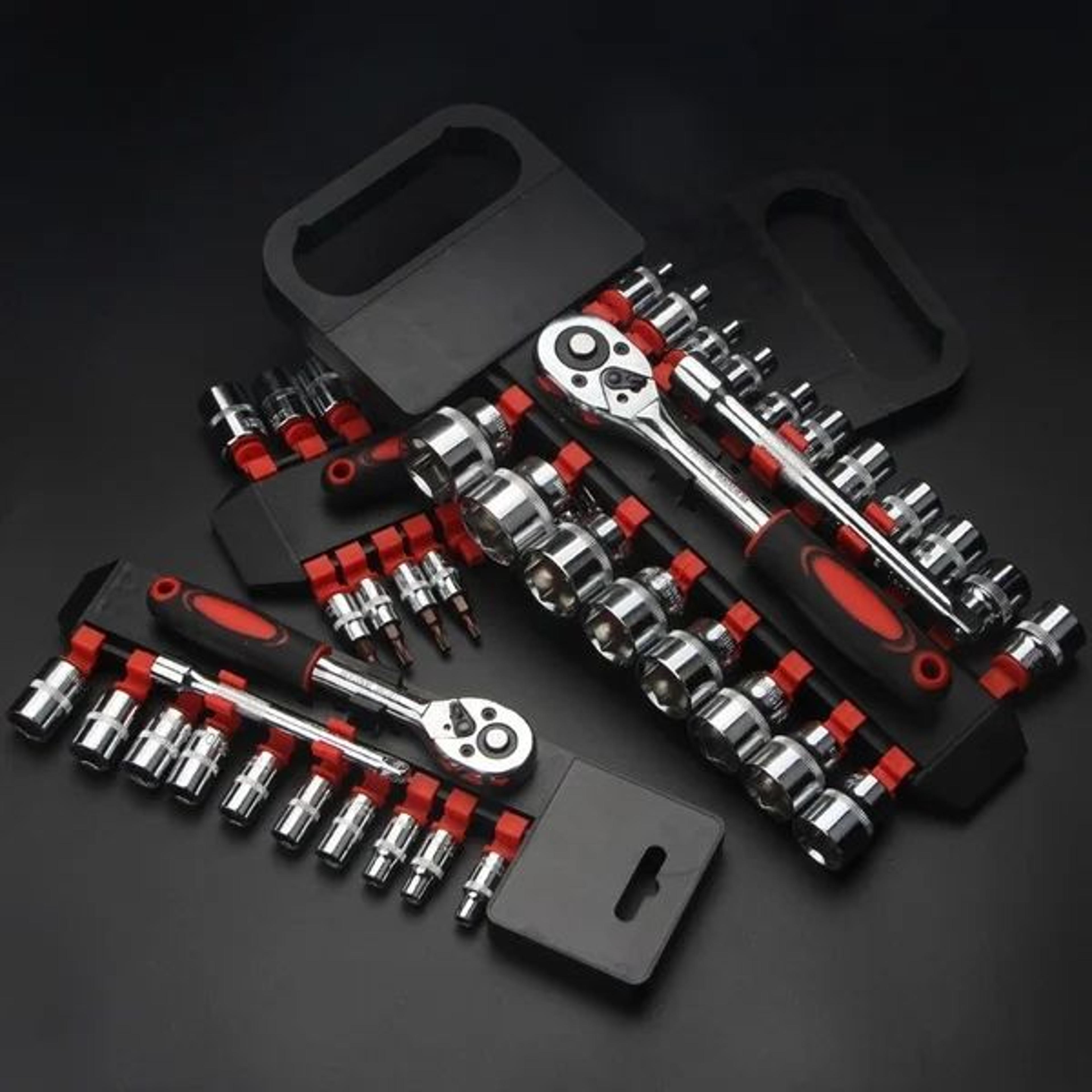 Metric Ratchet Wrench Socket Set  Steel Chrome Repair Tool Kit For Car Motorcycle Bike Boat 8