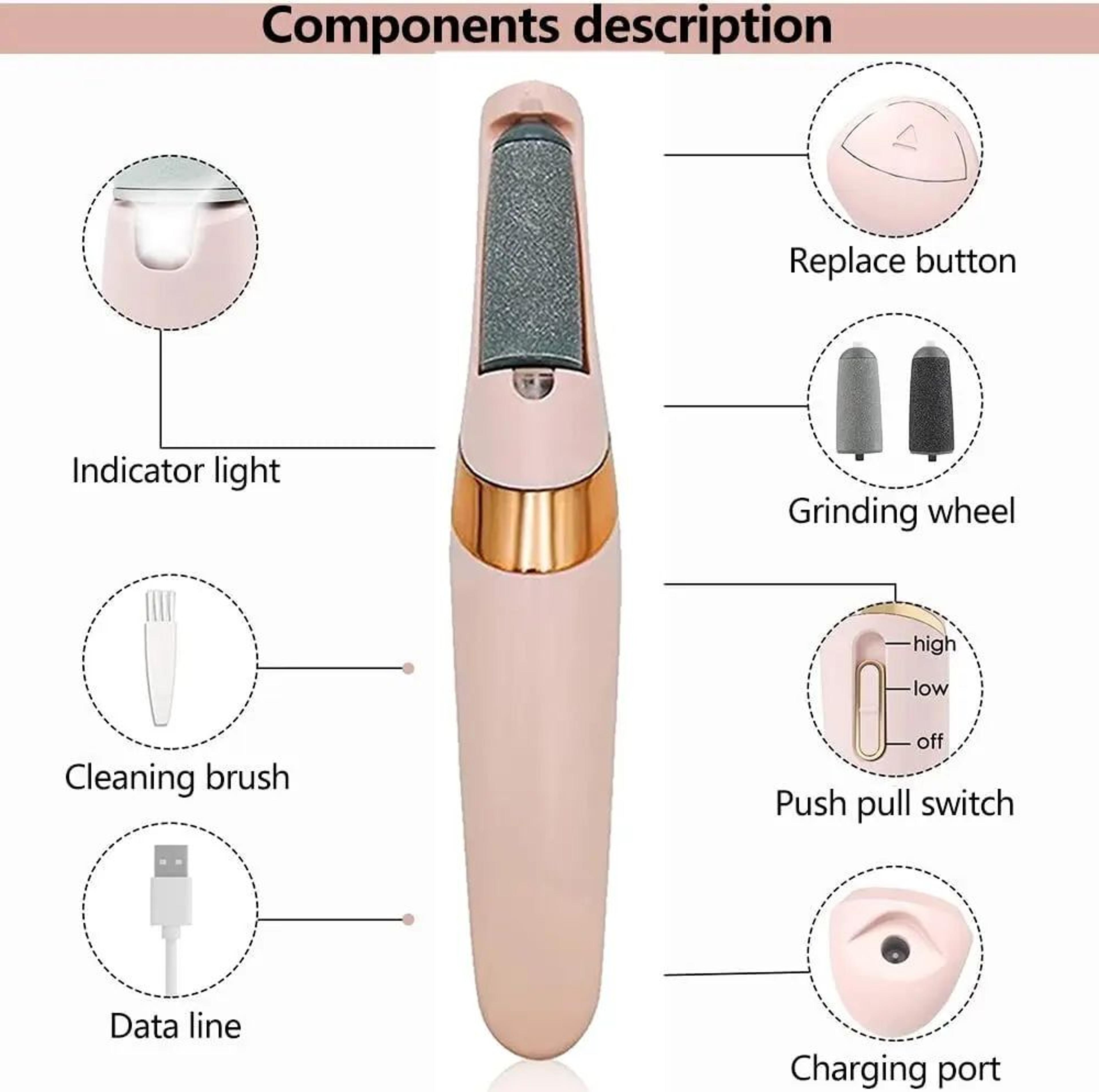 Rechargeable Electric Foot File Callus Remover Pink  Portable Pedicure Foot Grinder 85Min Runtime 1 8