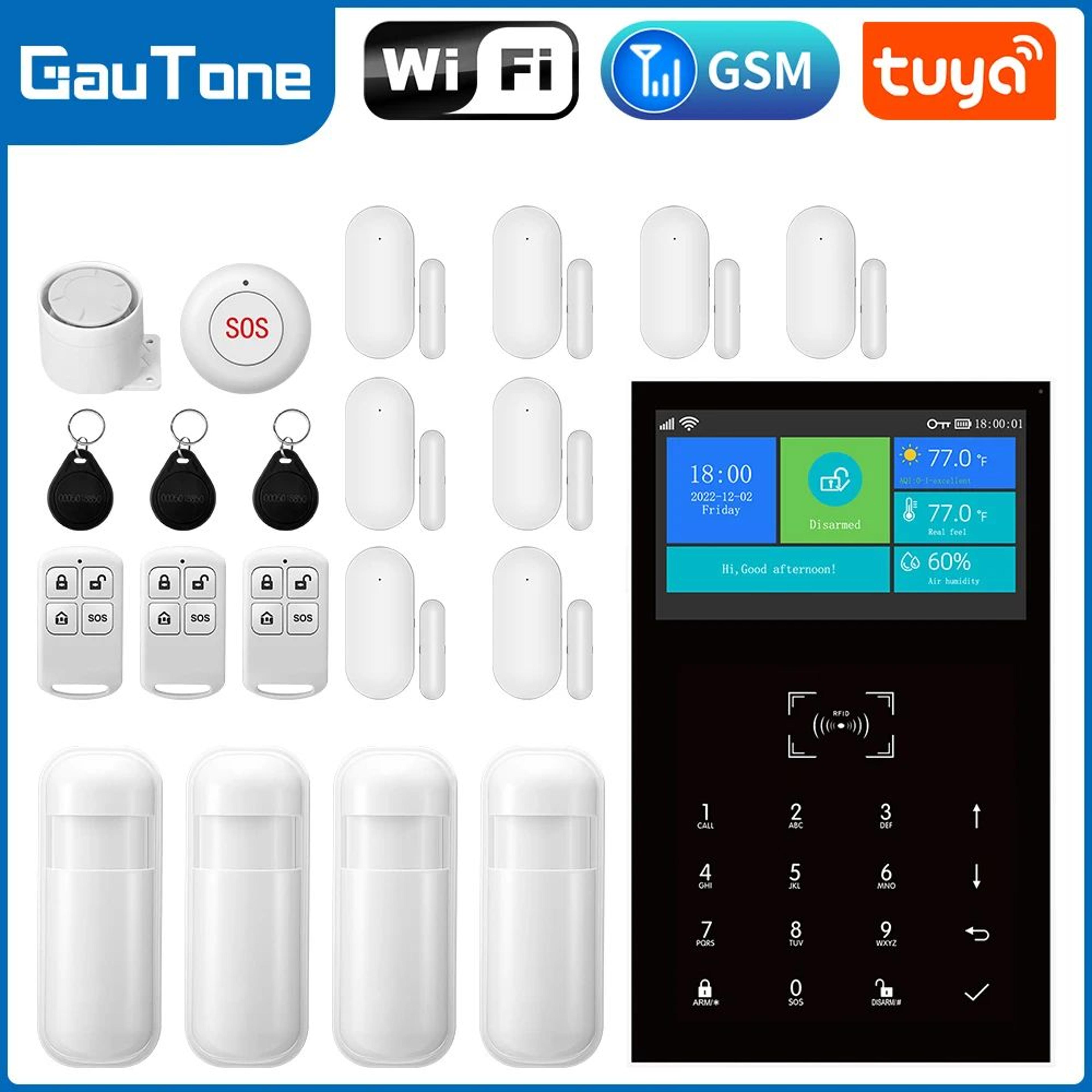 PG109 Tuya Smart WiFi GSM Home Alarm System With 43Inch Display App Control Temperature Monitor 0
