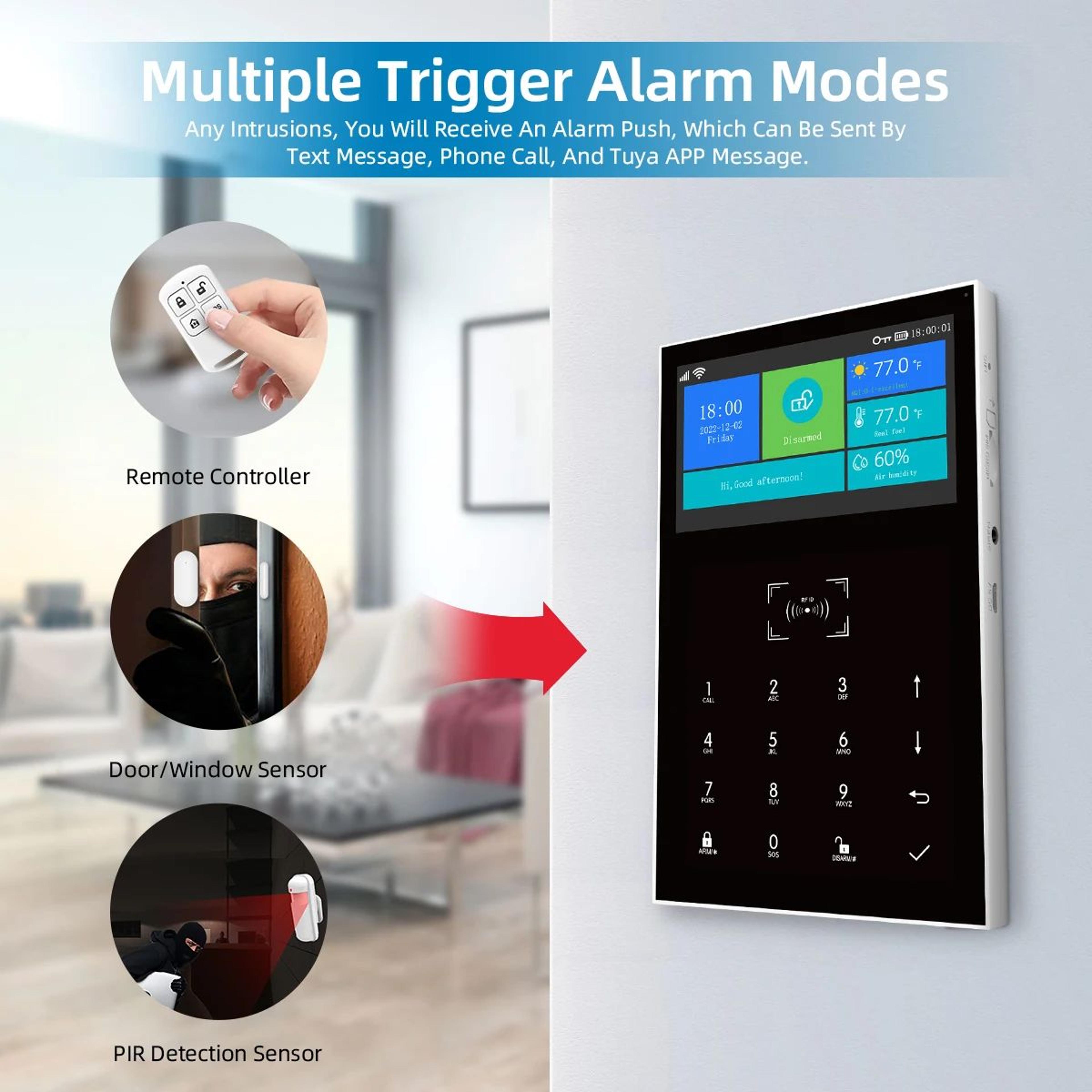 PG109 Tuya Smart WiFi GSM Home Alarm System With 43Inch Display App Control Temperature Monitor 1