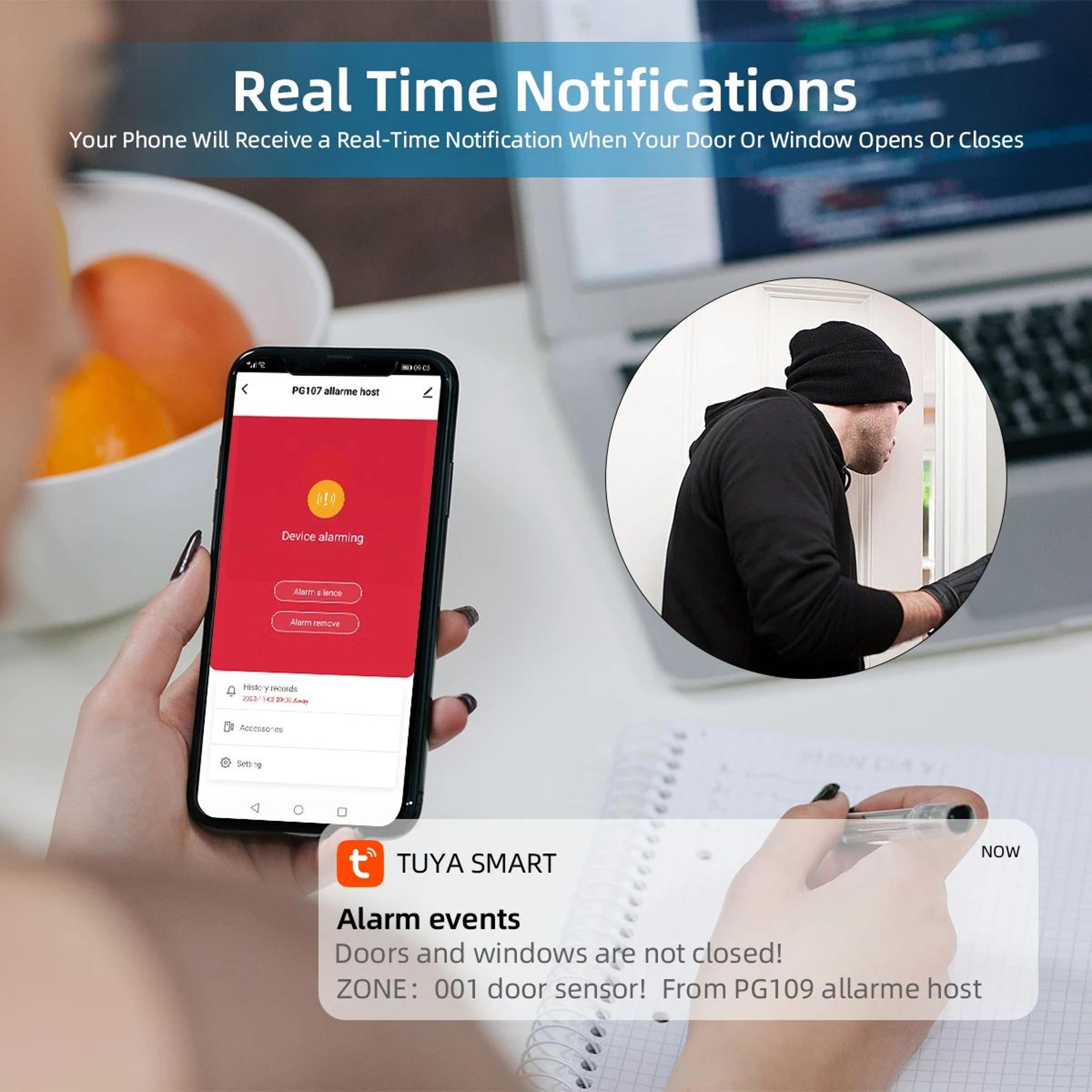 PG109 Tuya Smart WiFi GSM Home Alarm System With 43Inch Display App Control Temperature Monitor 2