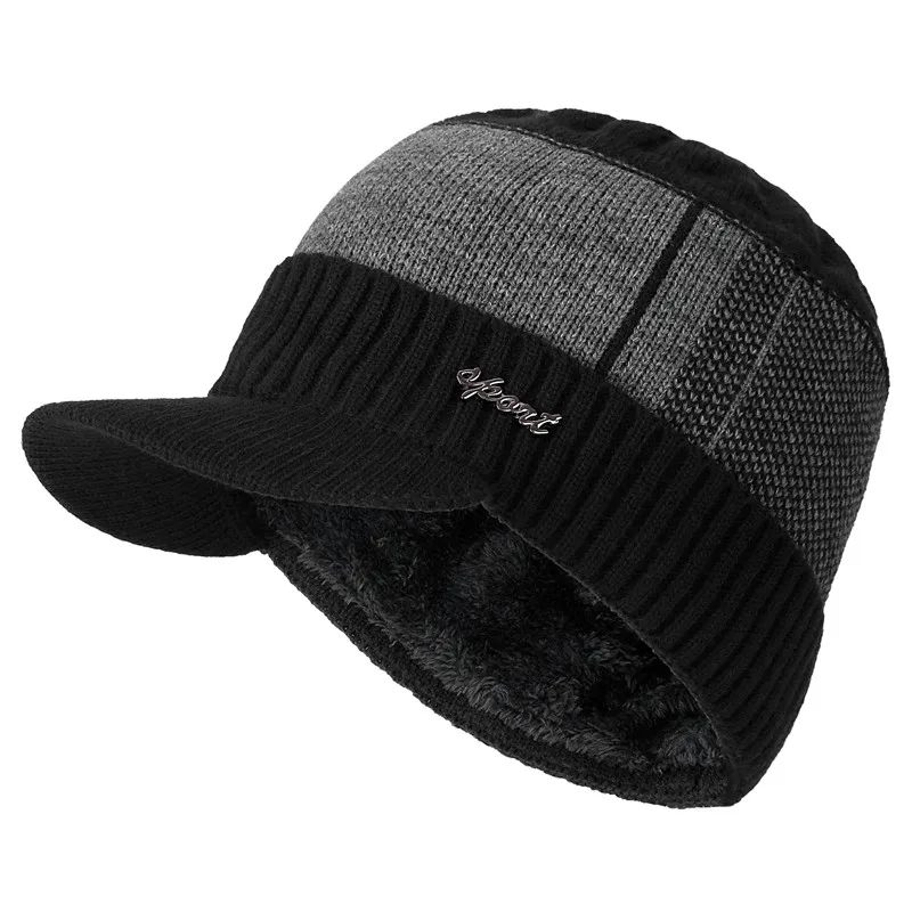 Unisex Fur Lined Winter Beanie Hat With Brim Thick Knitted Warm Cap For Men And Women Cold Weather  7