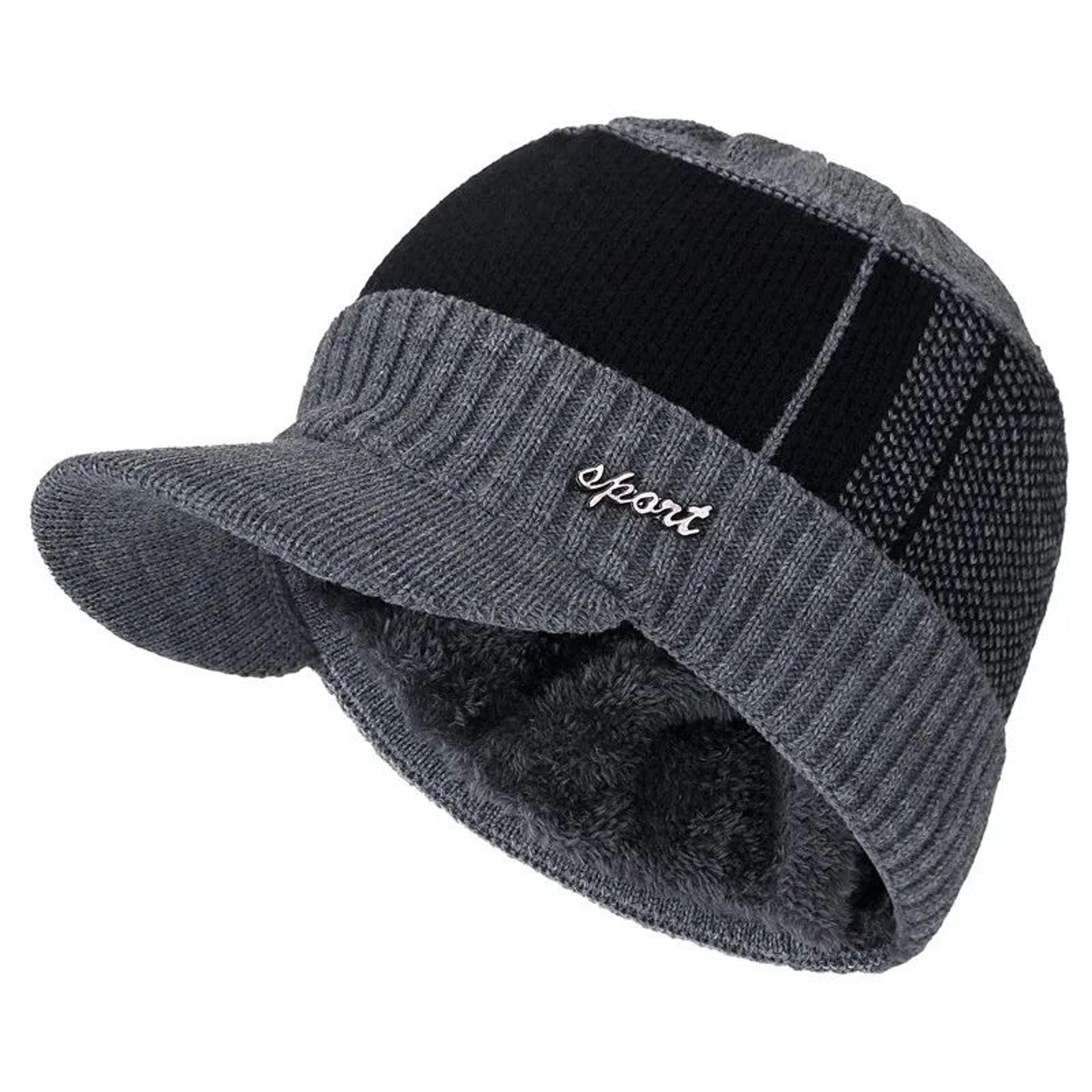 Unisex Fur Lined Winter Beanie Hat With Brim Thick Knitted Warm Cap For Men And Women Cold Weather  9