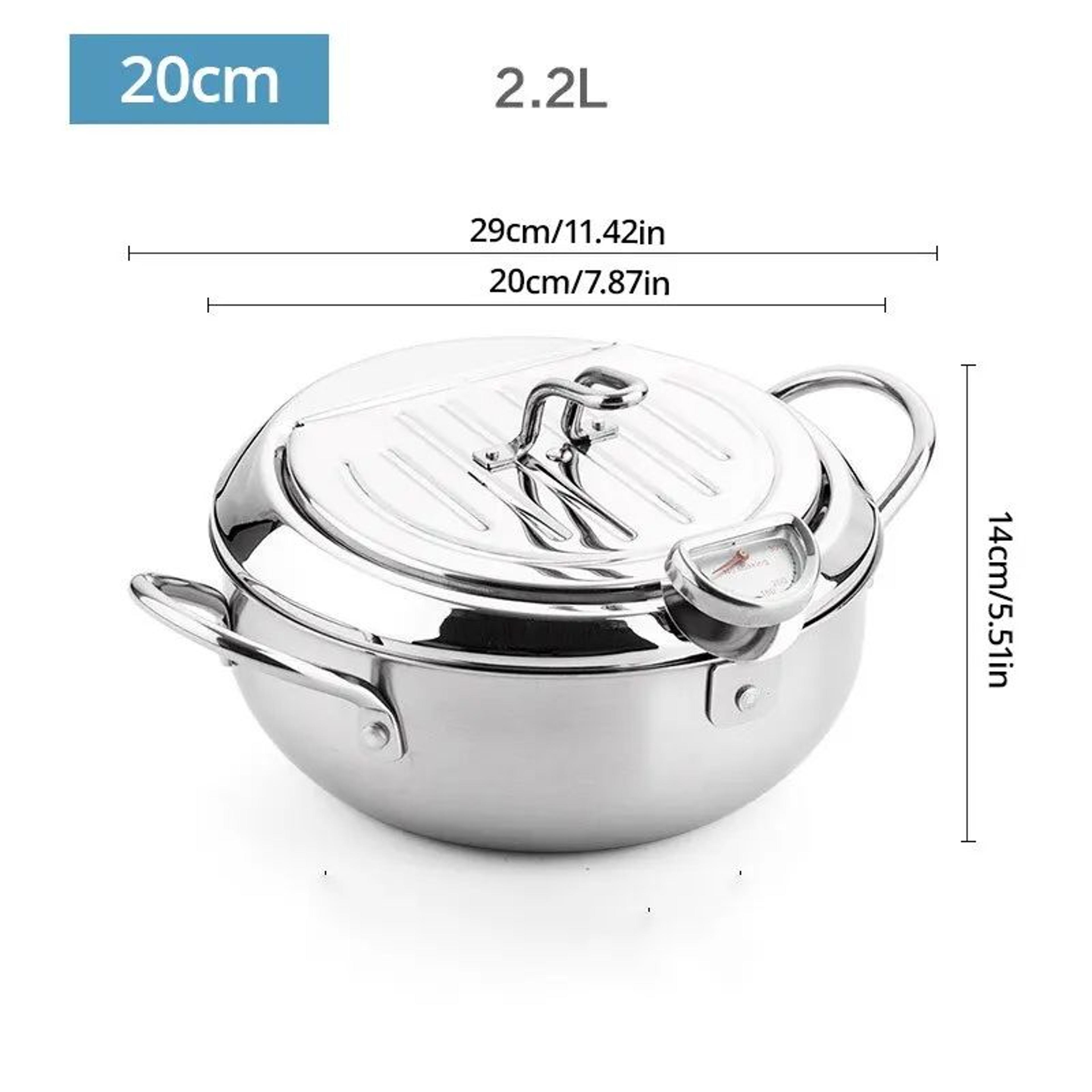 Stainless Steel Deep Frying Pan With Thermometer  Lid Small OilSaving Tempura Fryer Pot For French  5