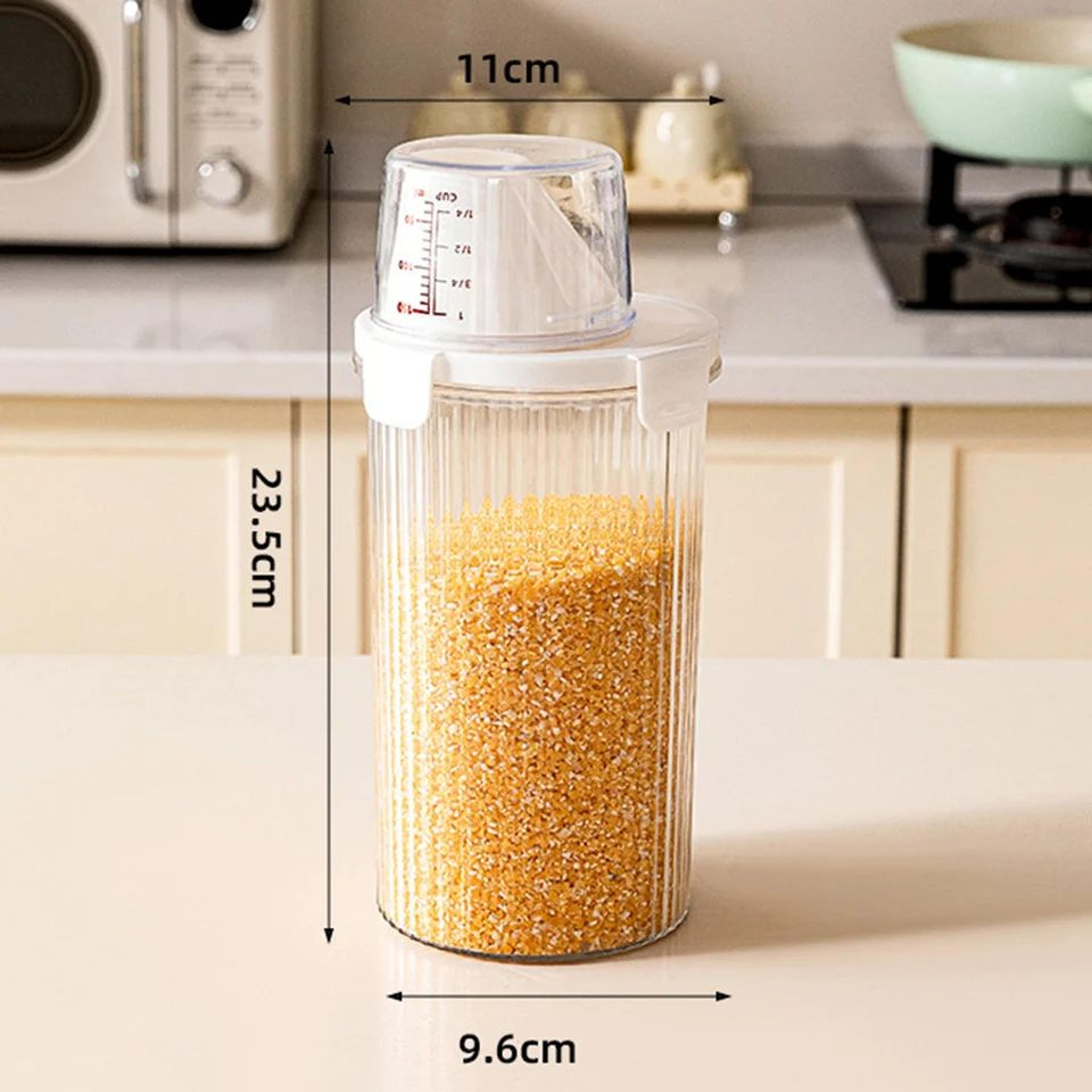 Transparent Food Storage Container With Pour Spout  Measuring Cup Lid  Cereal Sugar Beans Organizer 5