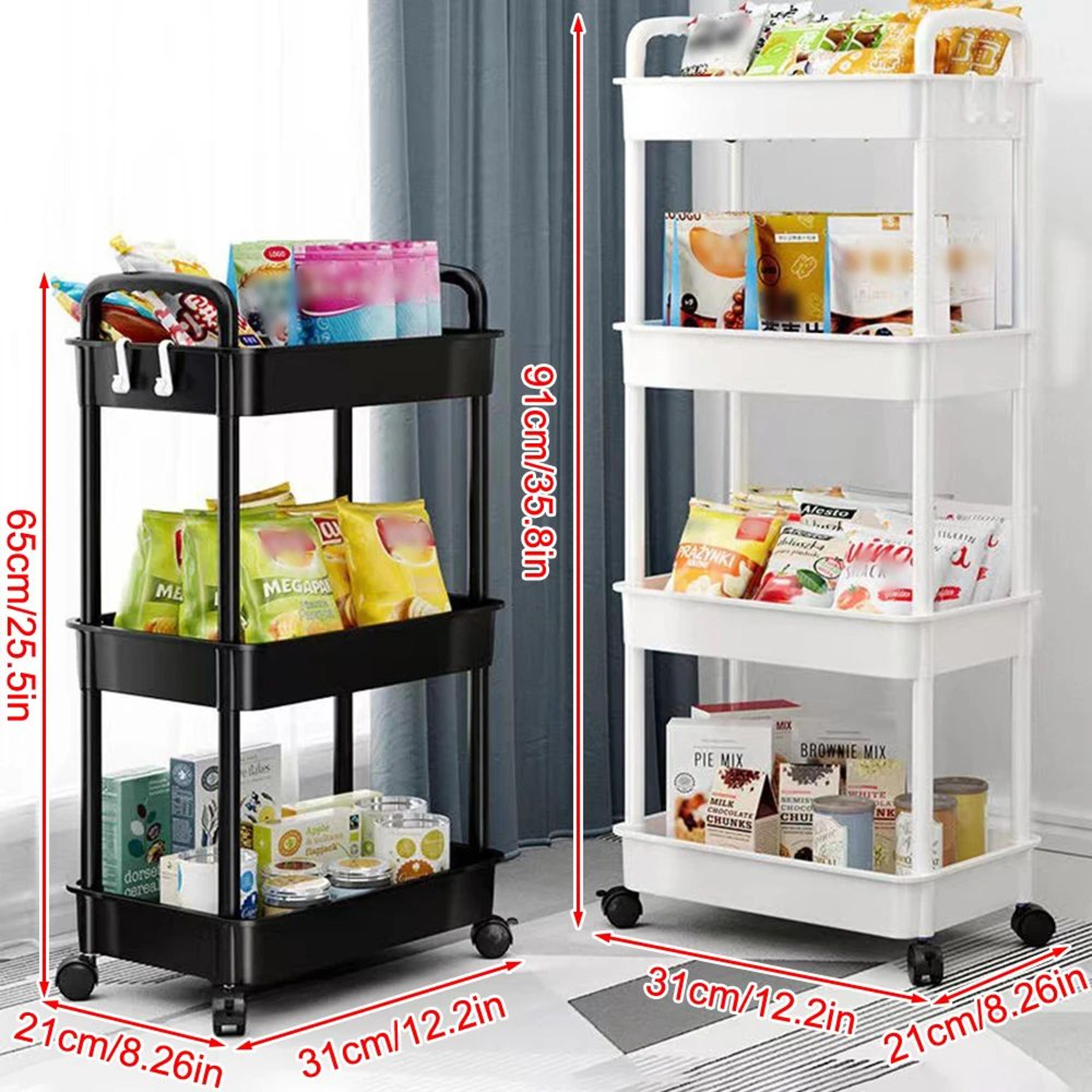 White Rolling Storage Cart 34 Tier  Plastic Mobile Organizer Trolley With Wheels  Hooks For Bathroo 4