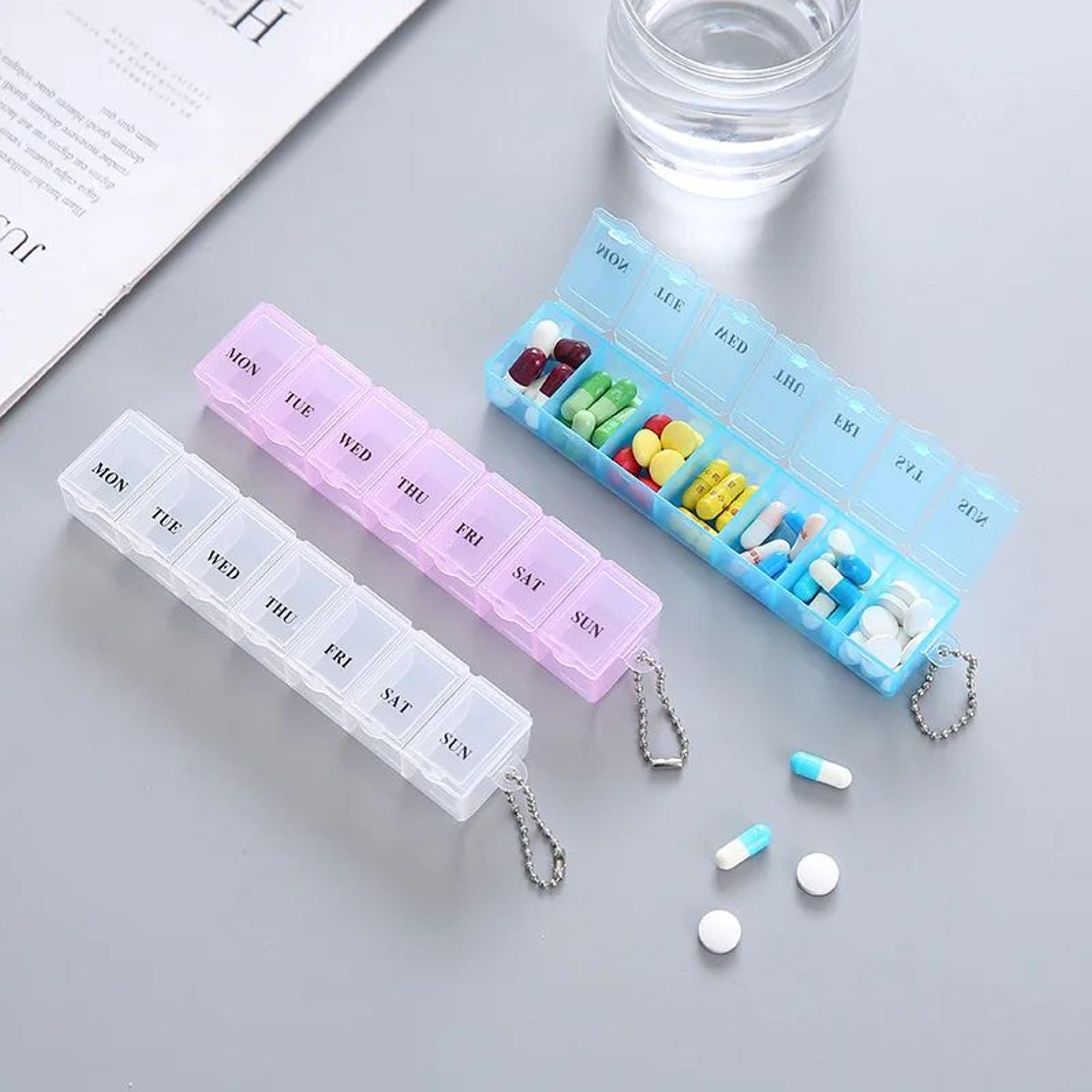7Day Weekly Pill Organizer Box With Splitters Portable Tablet Medicine Case 3 Colors Daily AM PM St 2