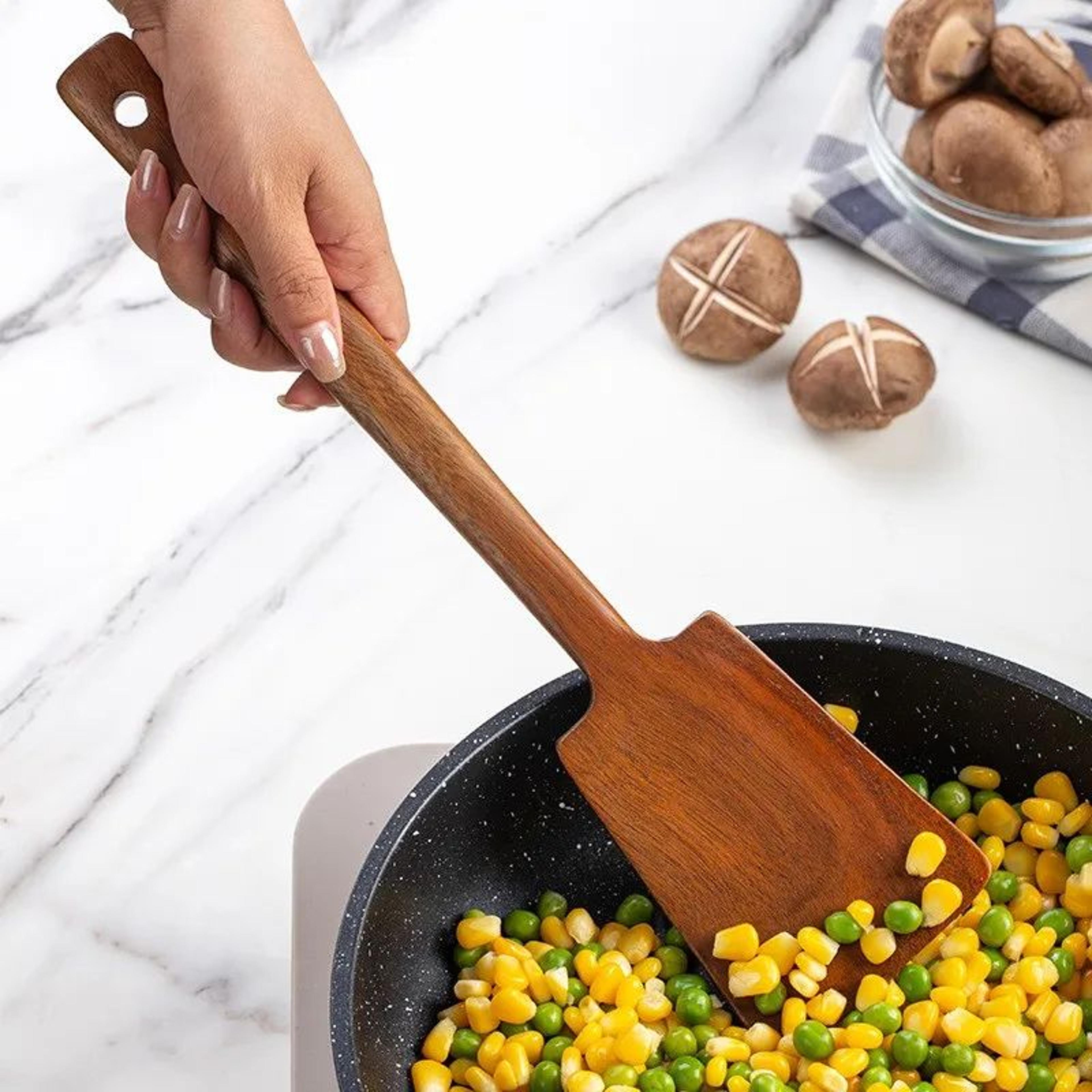 wooden spatula for non-stick pans – heat-resistant anti-scald cooking utensil for home kitchen stirring & flipping