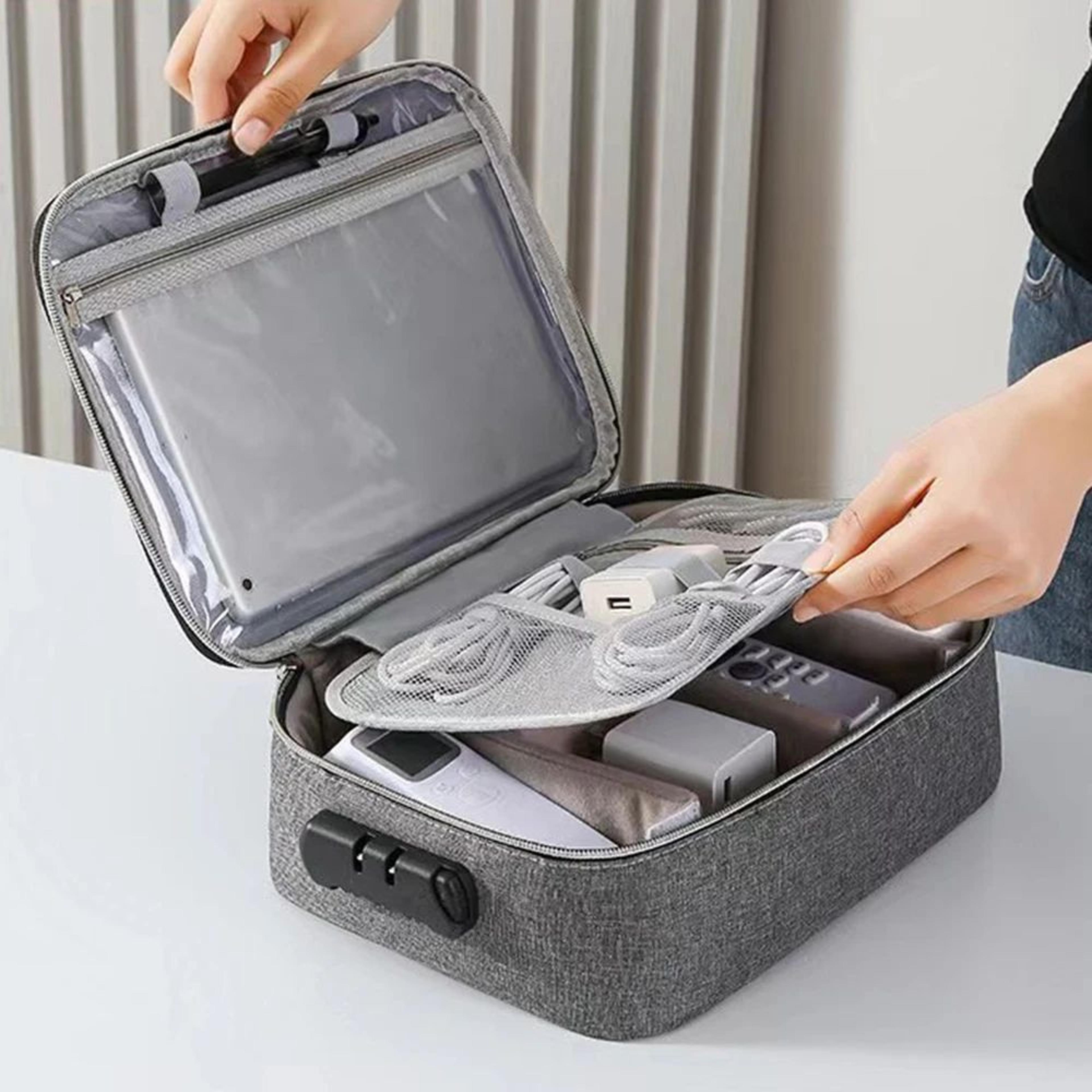 AntiTheft Locking Tech Organizer Bag With 3Digit Password  Waterproof Oxford Case For IPad Cables U 0