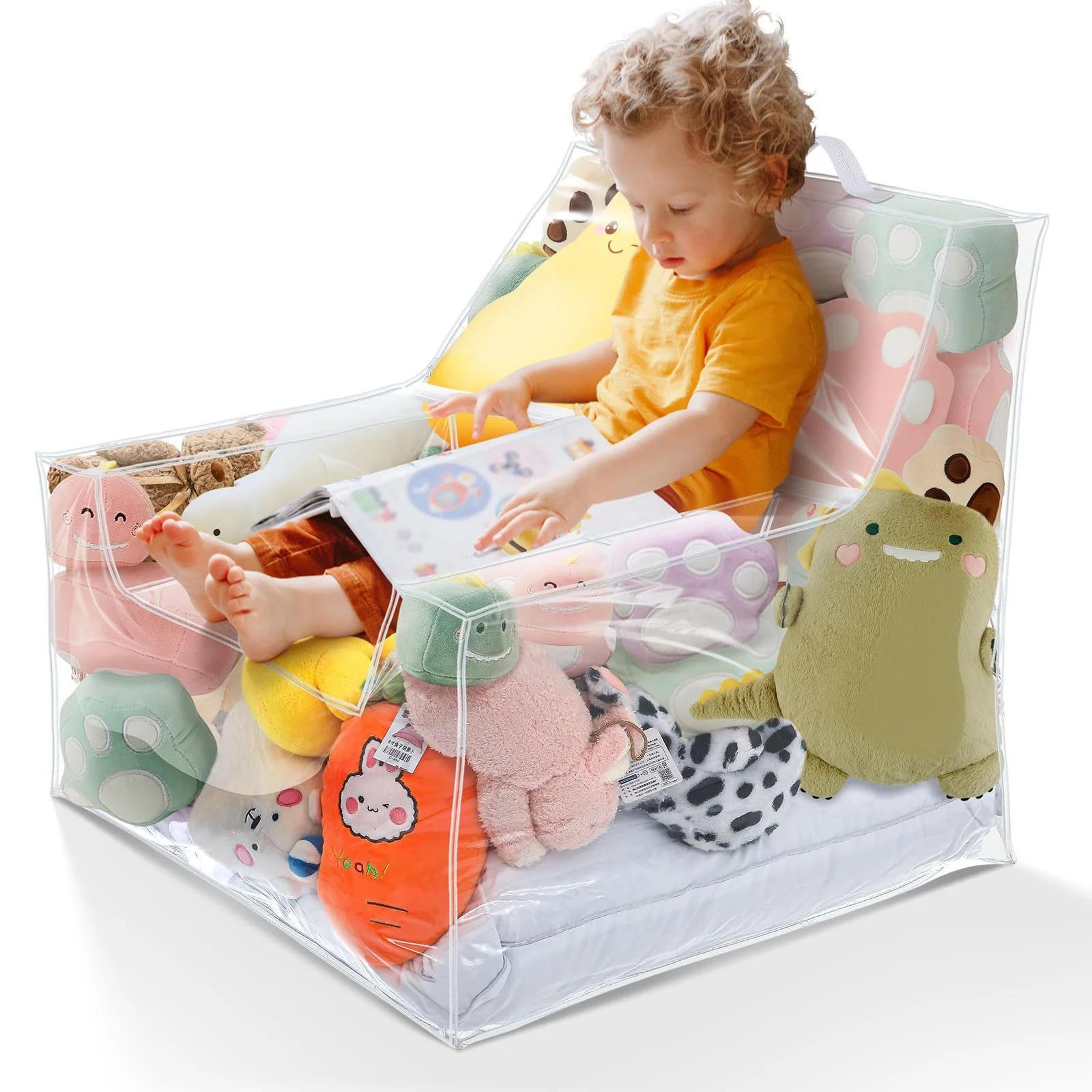 Kids 2in1 Storage Stool Chair With Transparent Toy Organizer Bag  Thickened PVC Creative Storage Bo 1