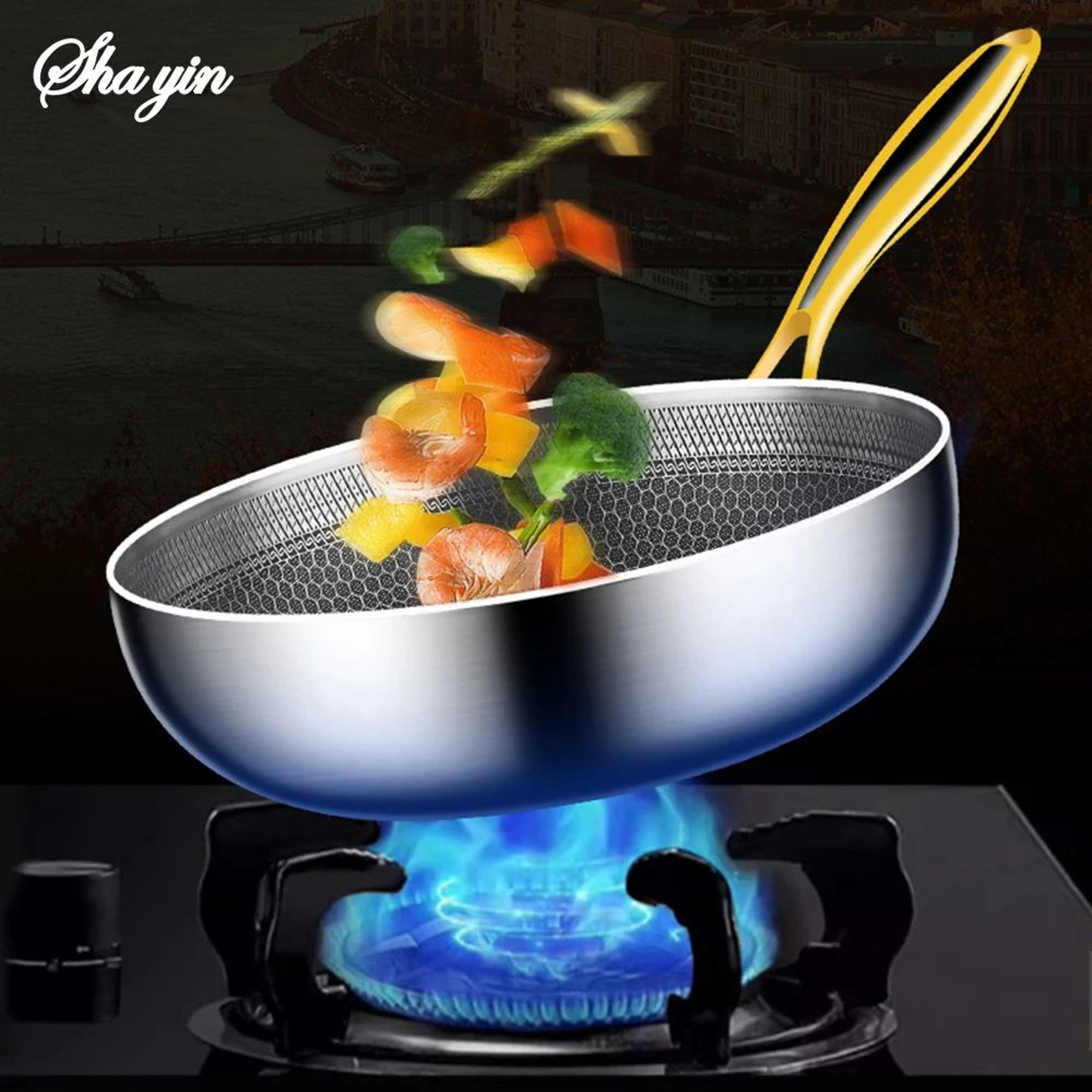316 stainless steel nonstick honeycomb frying pan wok | induction & gas stove compatible steak saucepan cookware