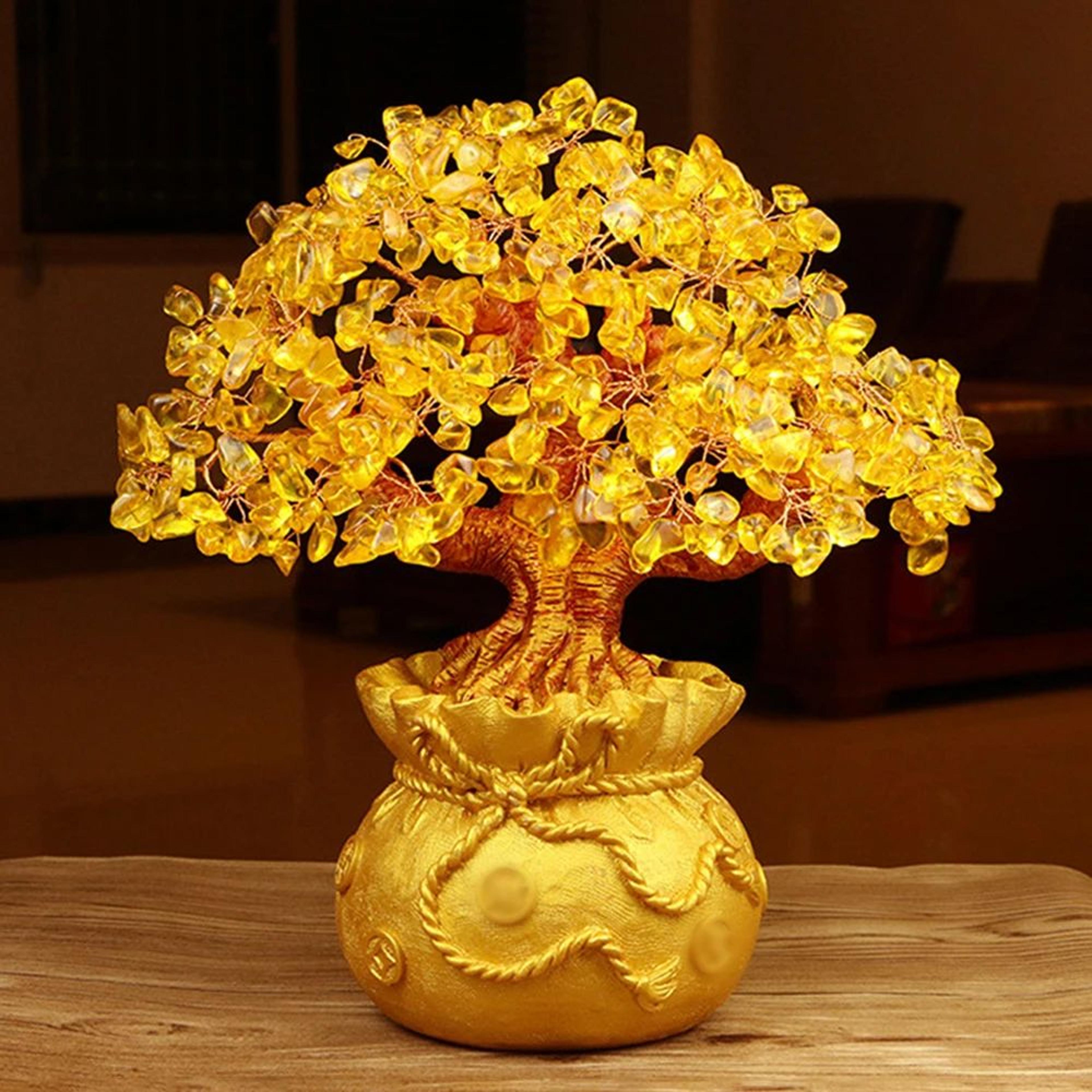 golden crystal wealth tree desktop ornament | natural money bag shaking money tree gift for home office christmas decor