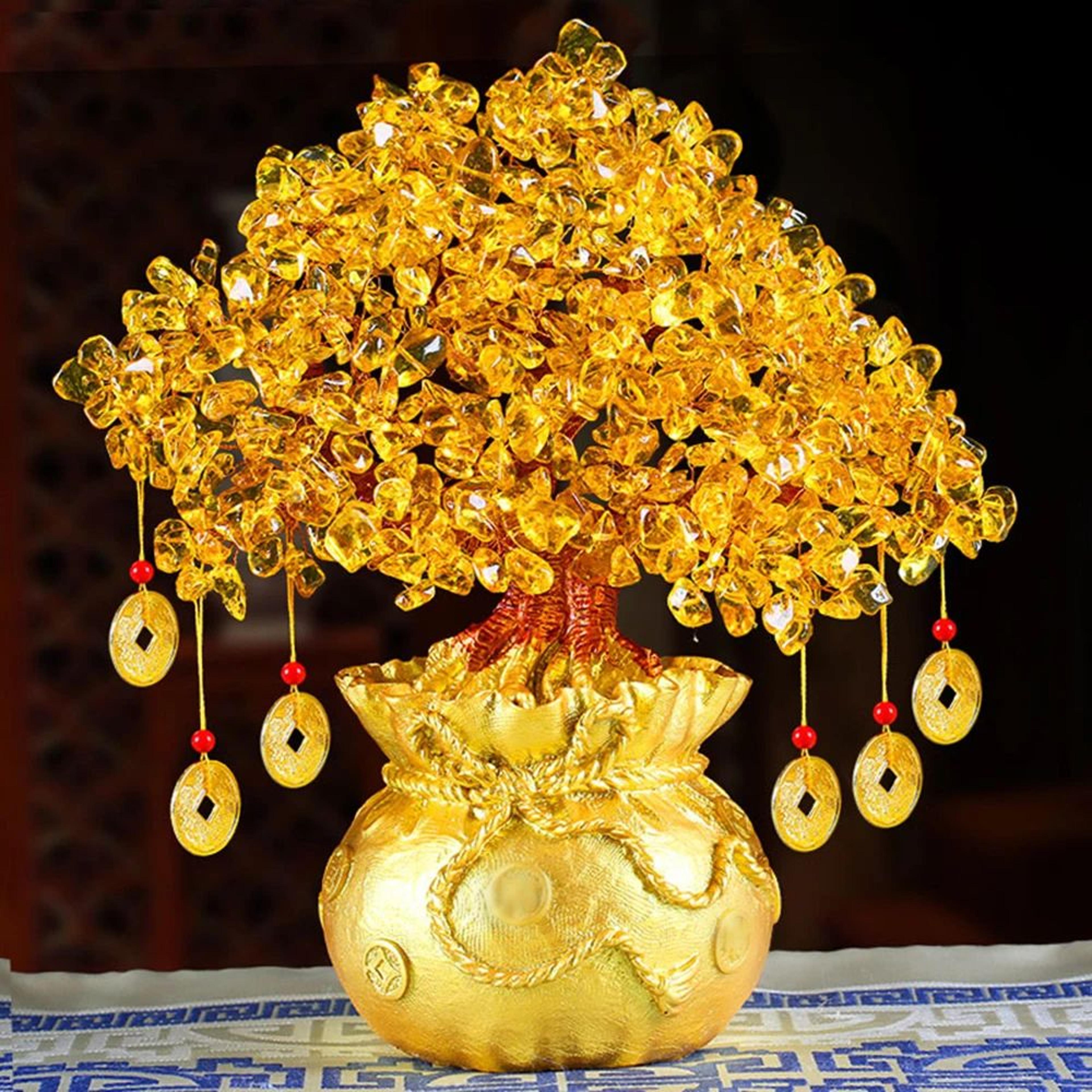 Golden Crystal Wealth Tree Desktop Ornament  Natural Money Bag Shaking Money Tree Gift For Home Off 4